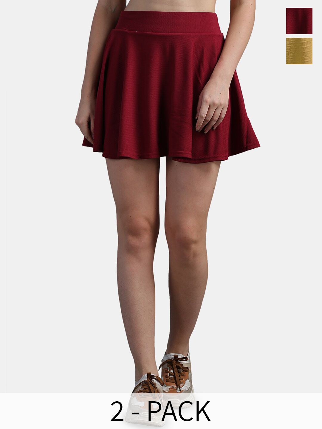 

N-Gal Pack Of 2 Stretchable Flared Skater Short Mini Skirt, Beige