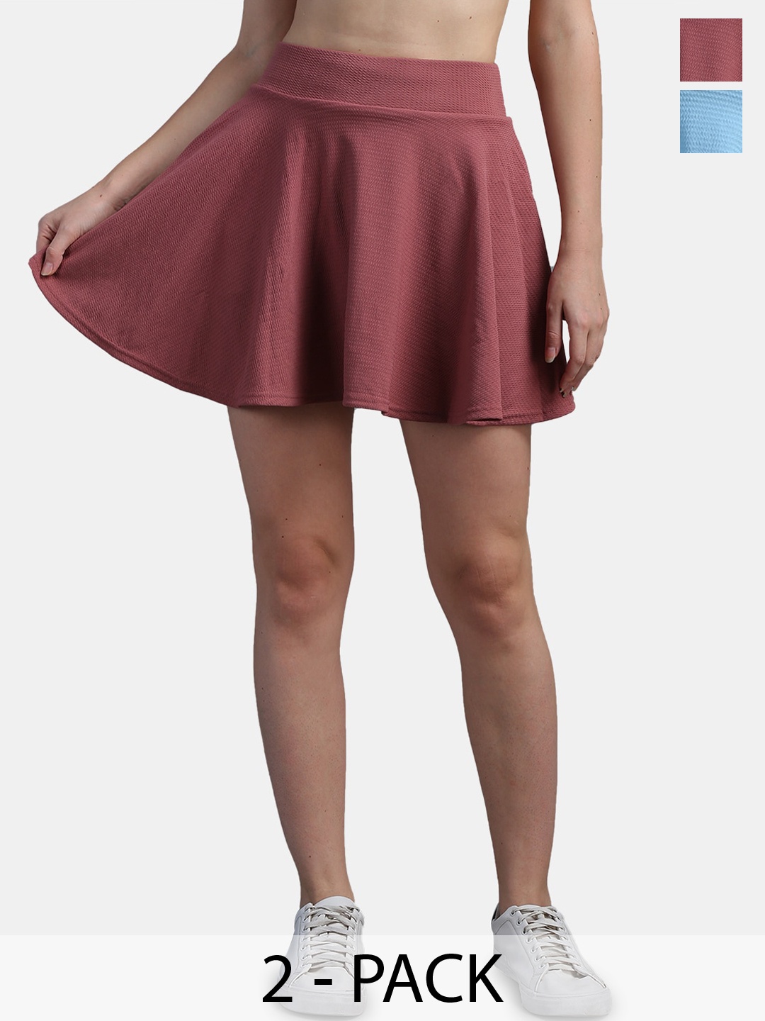 

N-Gal Pack Of 2 Stretchable Flared Casual Skater Short Mini Skirt, Mauve