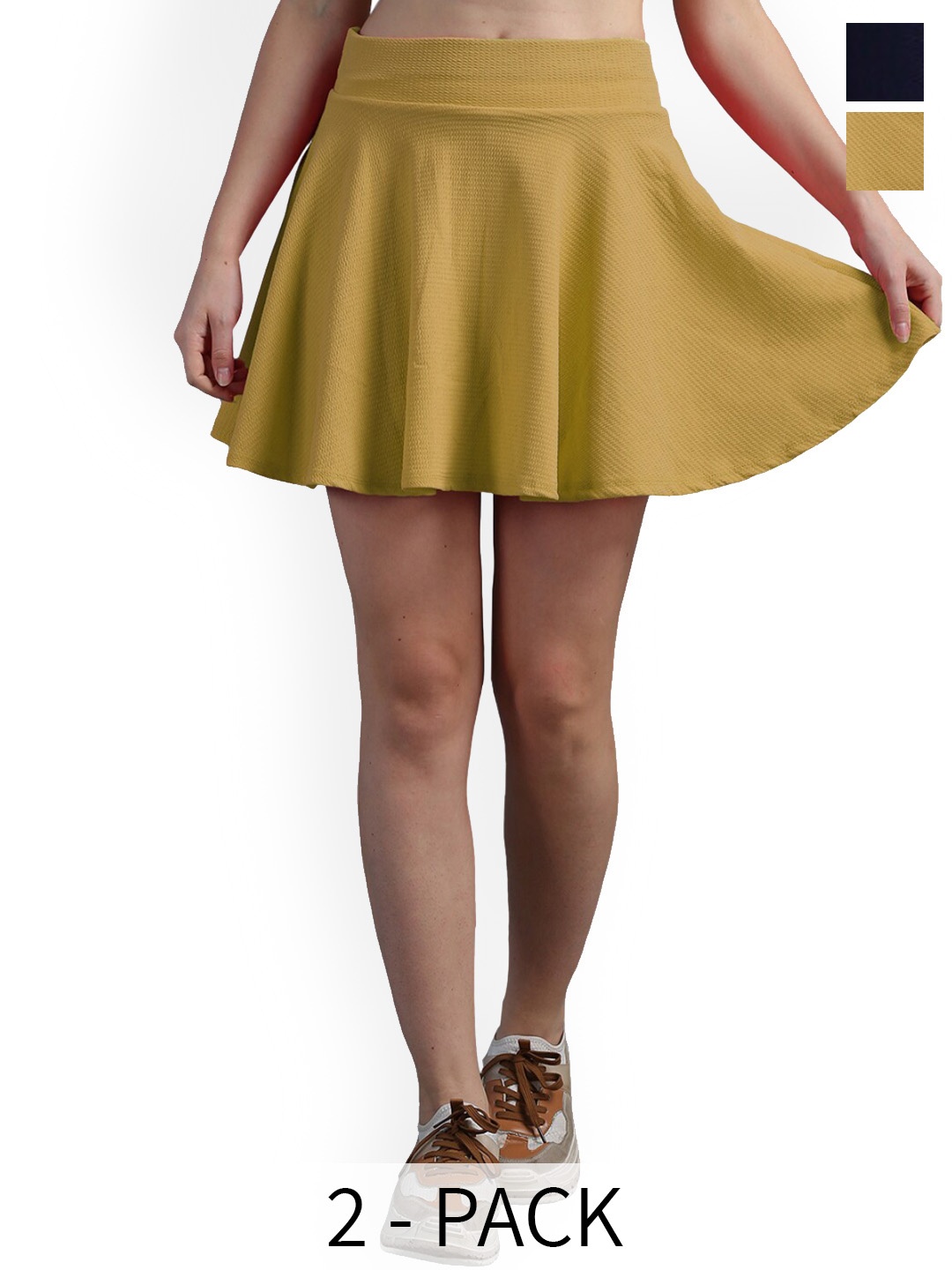 

N-Gal Pack Of 2 Stretchable Mini Flared Skirts, Beige