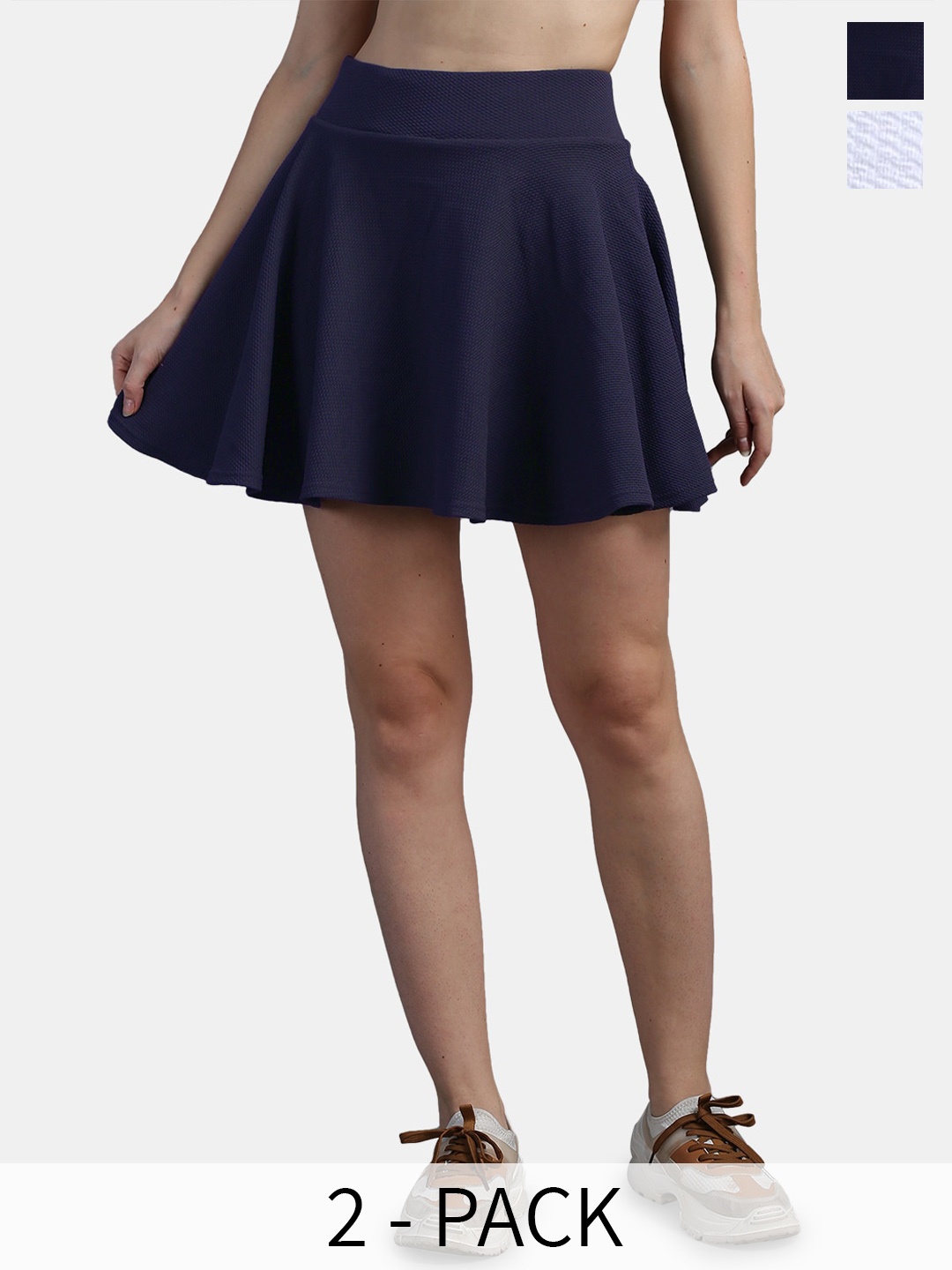 

N-Gal Pack Of 2 Textured Stretchable Flared A-Line Mini Skirts, Blue