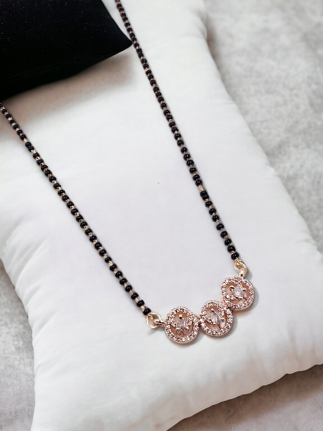 

Anouk Black Rose Gold-Plated Studded & Beaded Mangalsutra