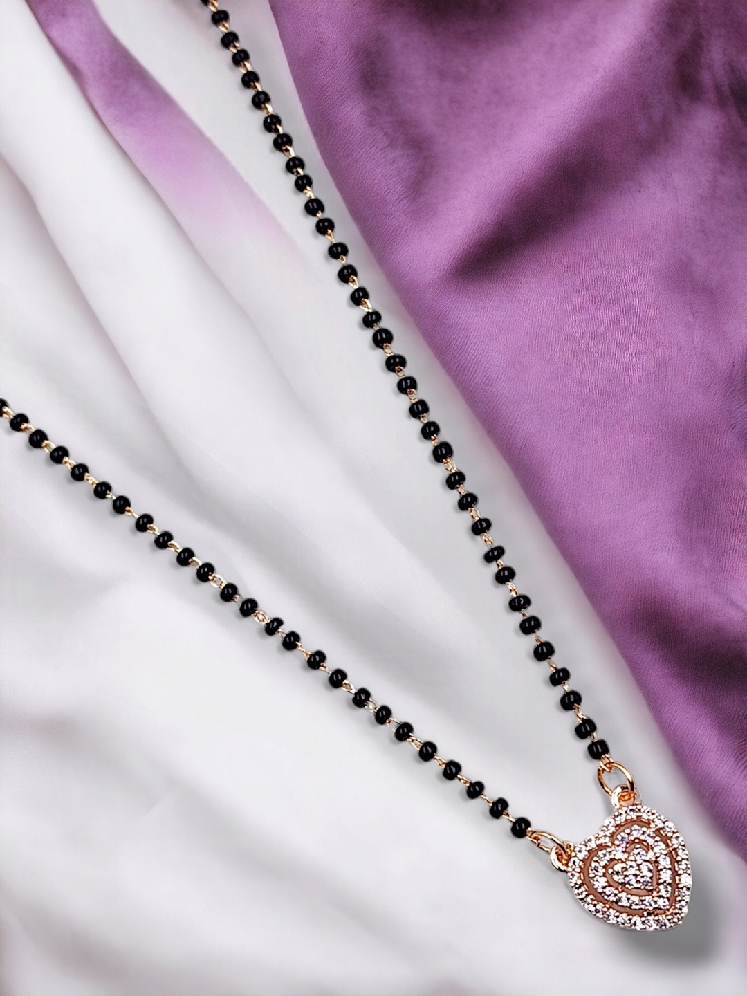 

Anouk Black Rose Gold-Plated Studded & Beaded Mangalsutra