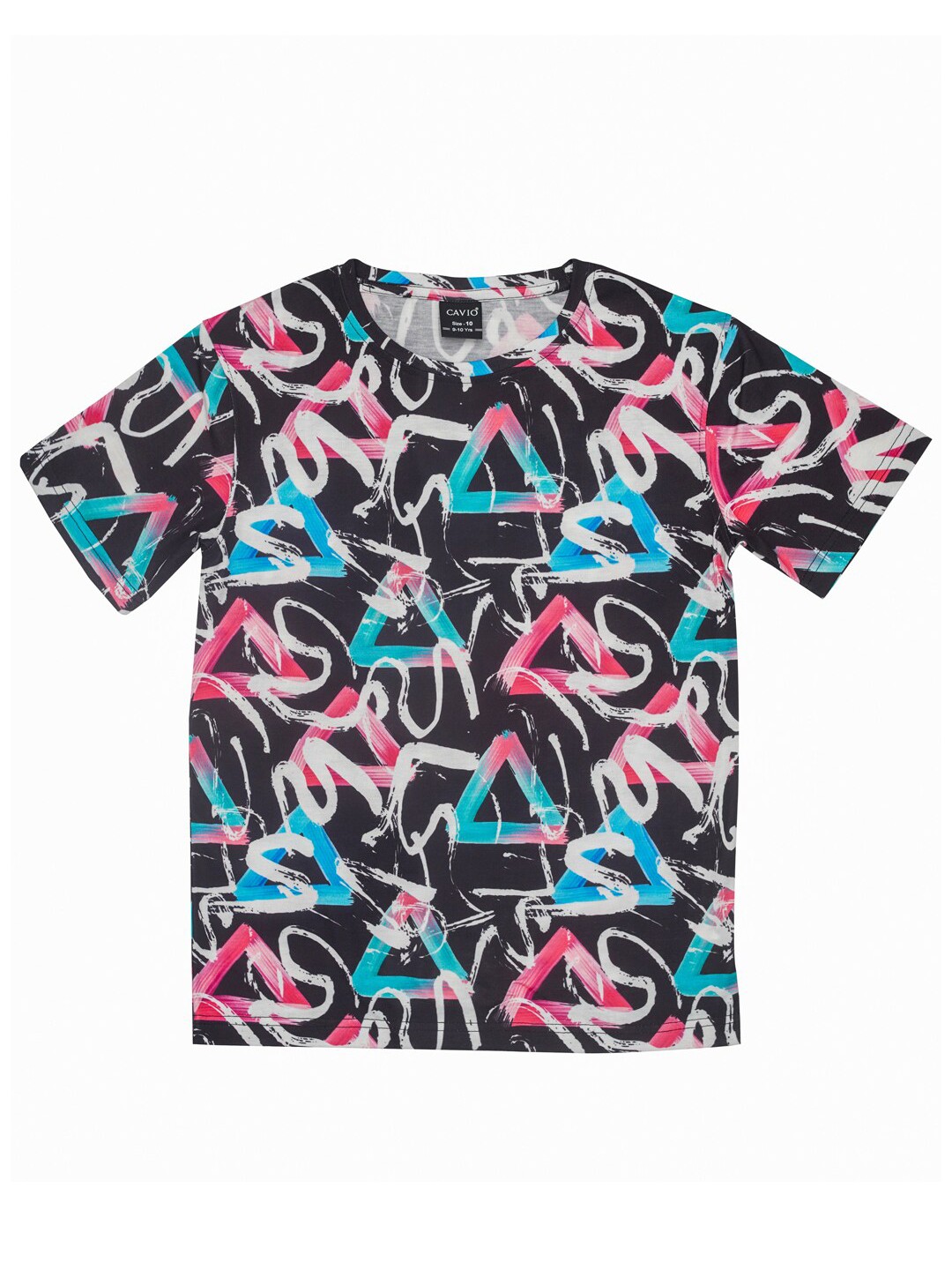 

CAVIO Boys Abstract Printed Pure Cotton T-Shirt, Black