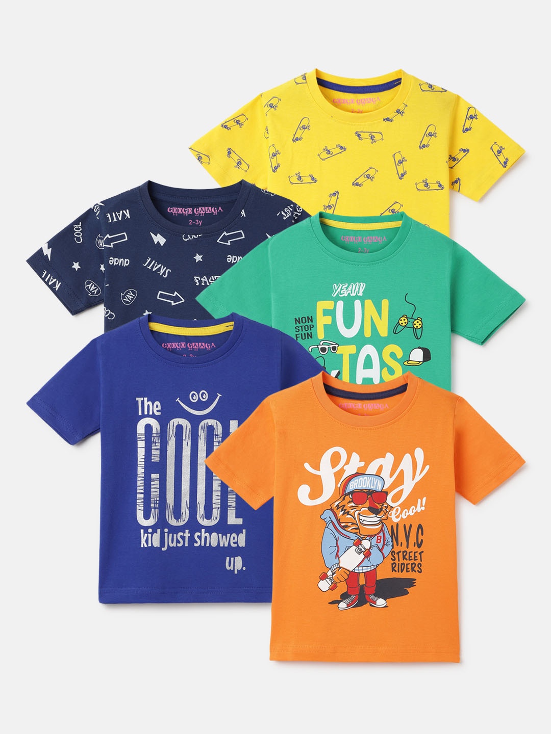 

Googo Gaaga Boys Pack of 5 Typography Printed T-shirt, Orange