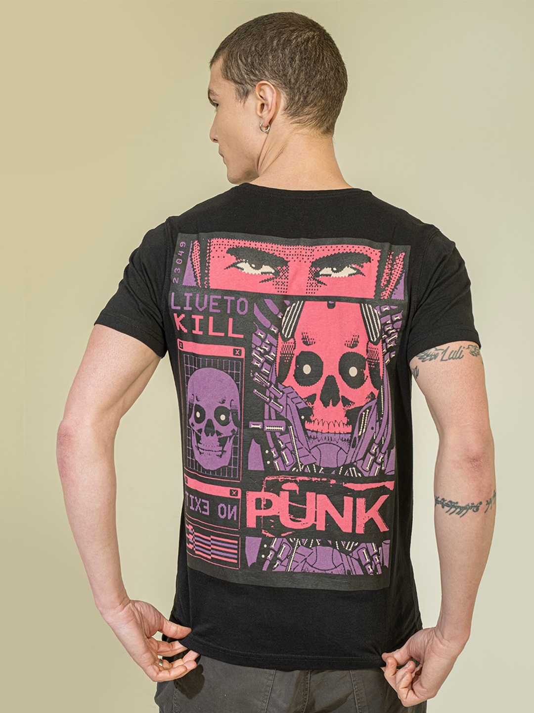 

PUNK Graphic Printed Short Sleeves Cotton T-shirt, Black