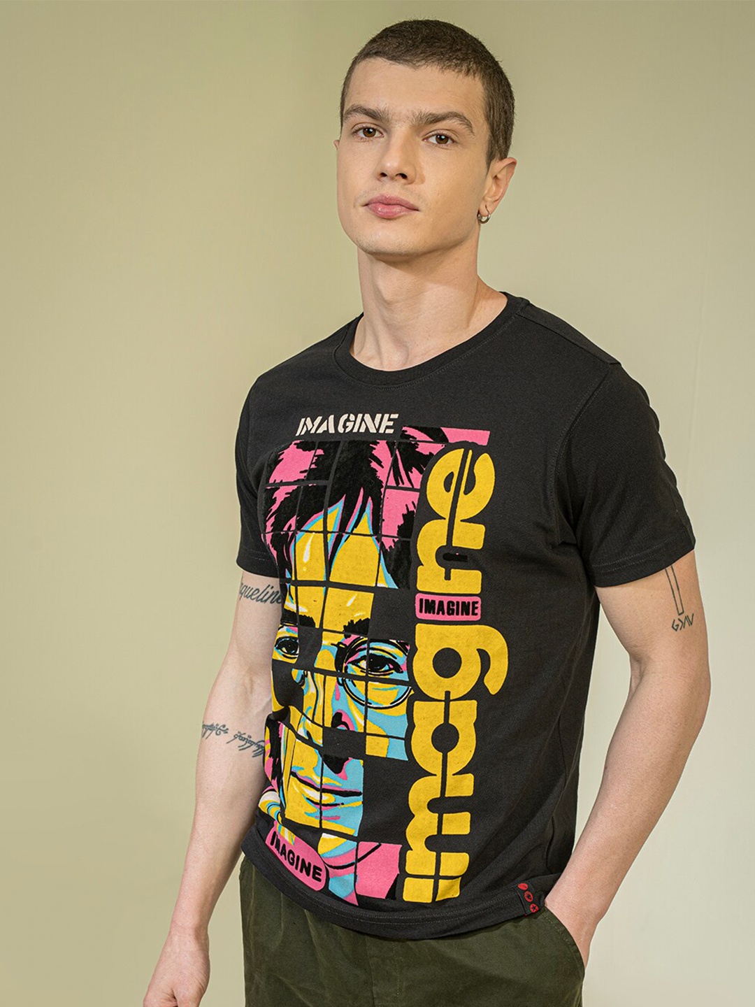 

PUNK Typography Printed Short Sleeves Cotton T-shirt, Black