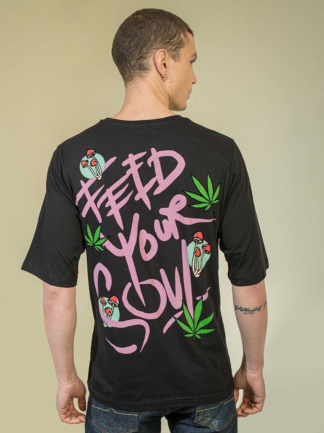 

PUNK Typography Printed Oversized Cotton T-shirt, Black