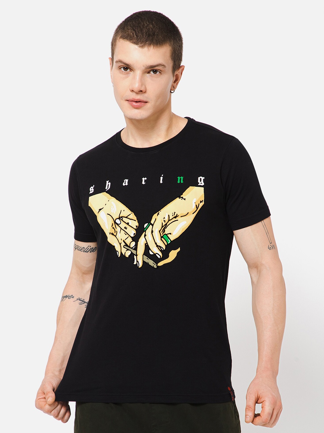 

PUNK Graphic Printed Short Sleeves Cotton T-shirt, Black