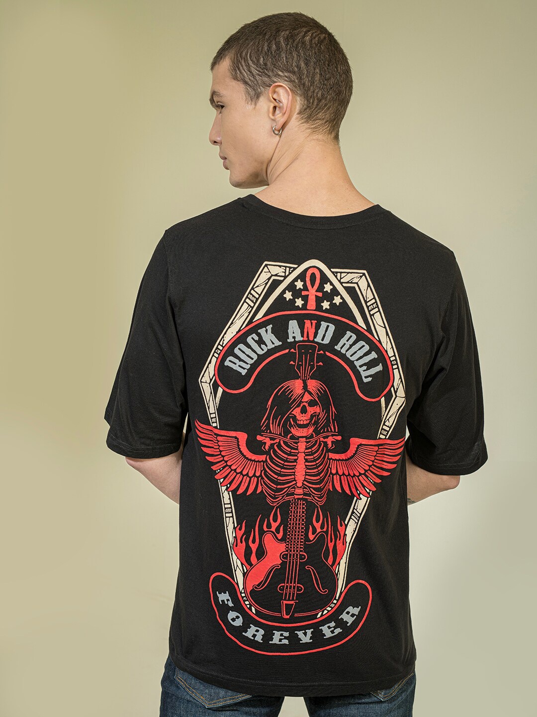 

PUNK Graphic Printed Round Neck Regular Sleeves Cotton T-shirt, Black