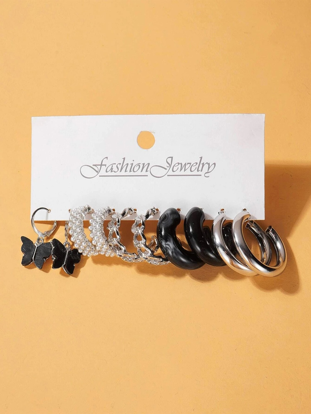 

KARATCART Set of 5 Silver-Plated Circular Hoop Earrings