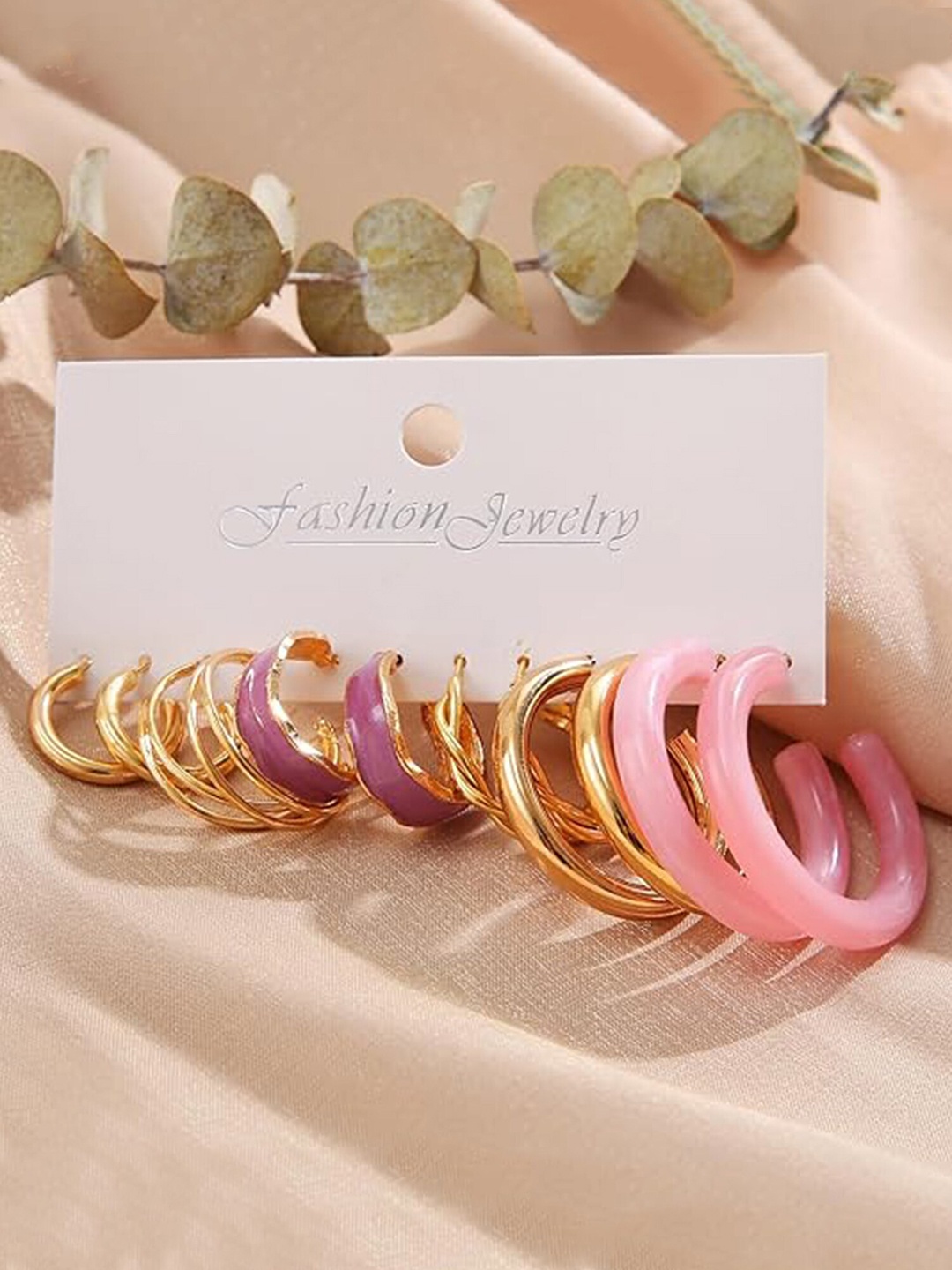 

KARATCART Set Of 6 Gold-Plated Contemporary Hoop Earrings