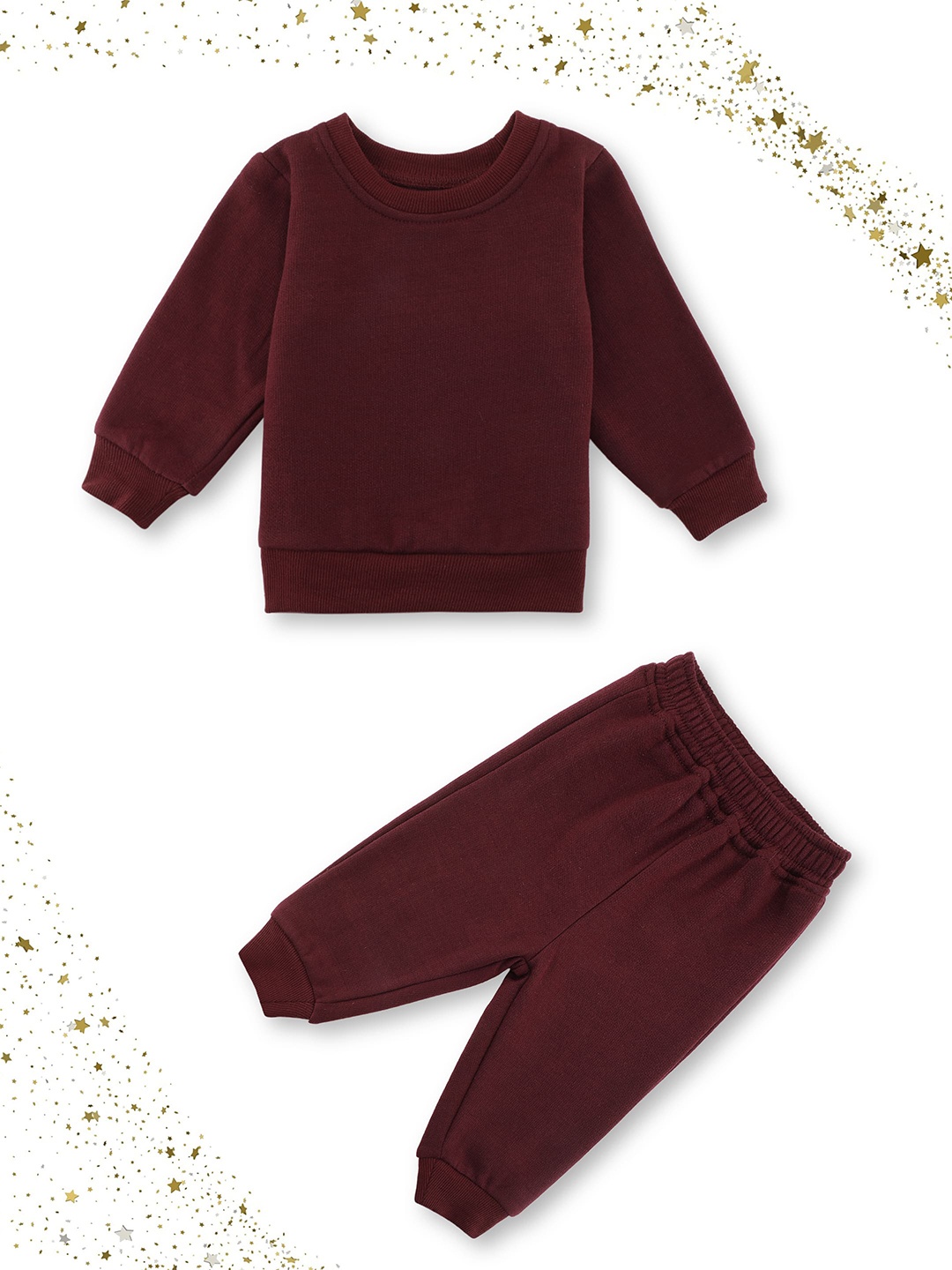 

YK Girls Round Neck Sweatshirt With Joggers, Burgundy
