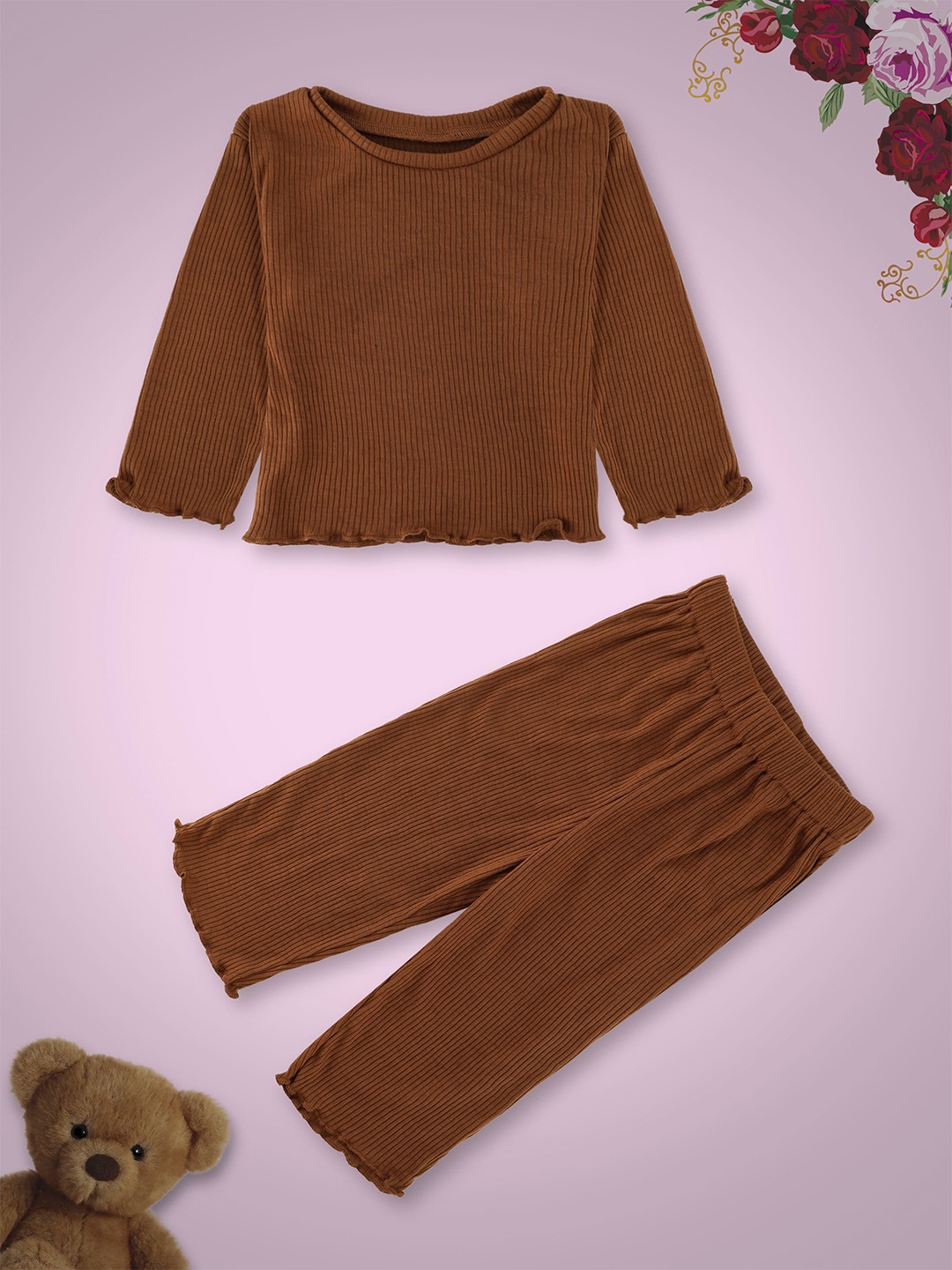 

YK Girls T-shirt with Trousers, Brown