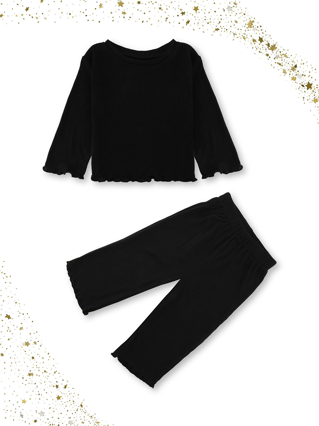 

YK Girls Long Sleeves Top with Trousers, Black