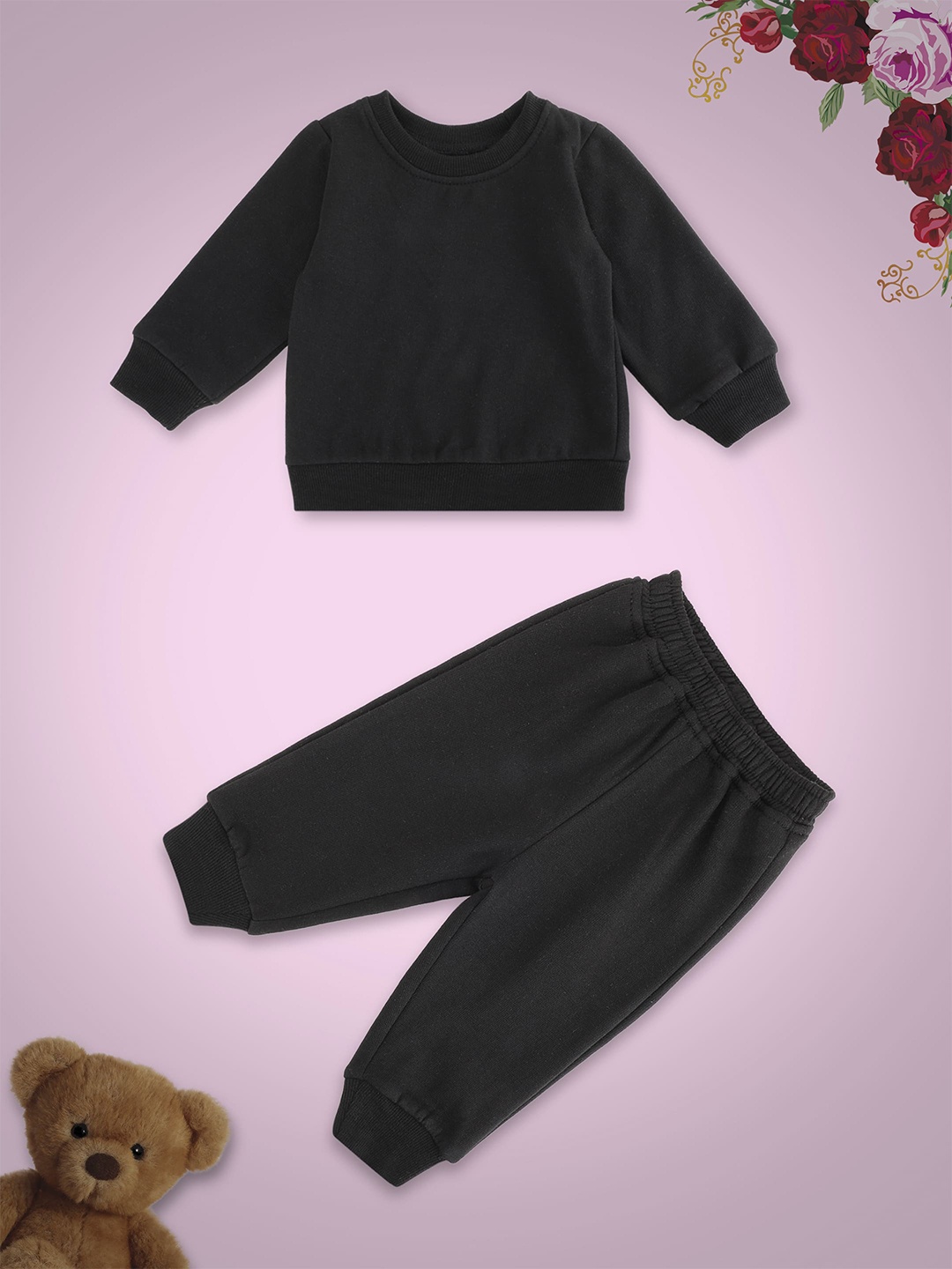 

YK Girls Round Neck Sweatshirt With Joggers, Black