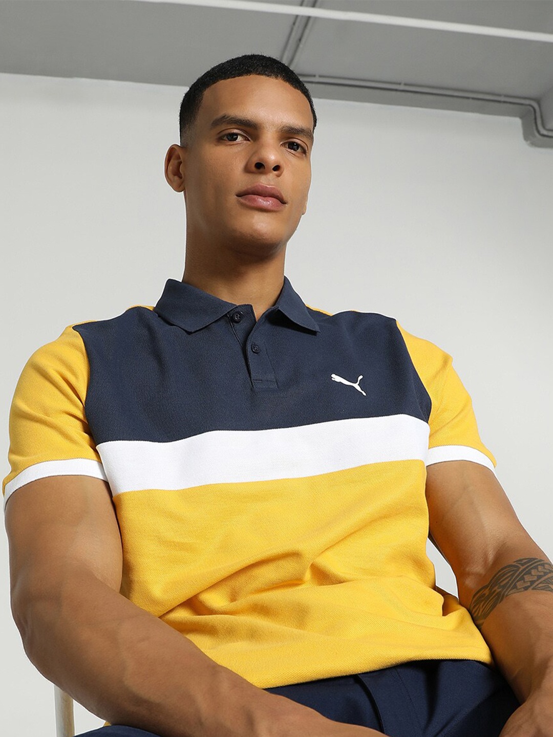 

Puma Colourblocked Polo Collar Slim Fit T-shirt, Yellow