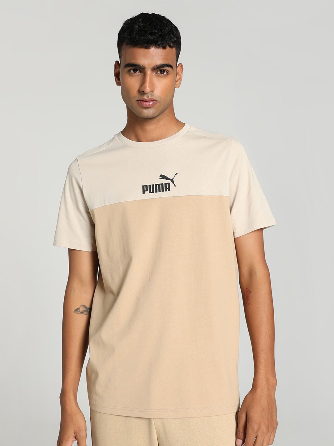 

Puma Colourblocked Short Sleeves Cotton T-shirt, Tan