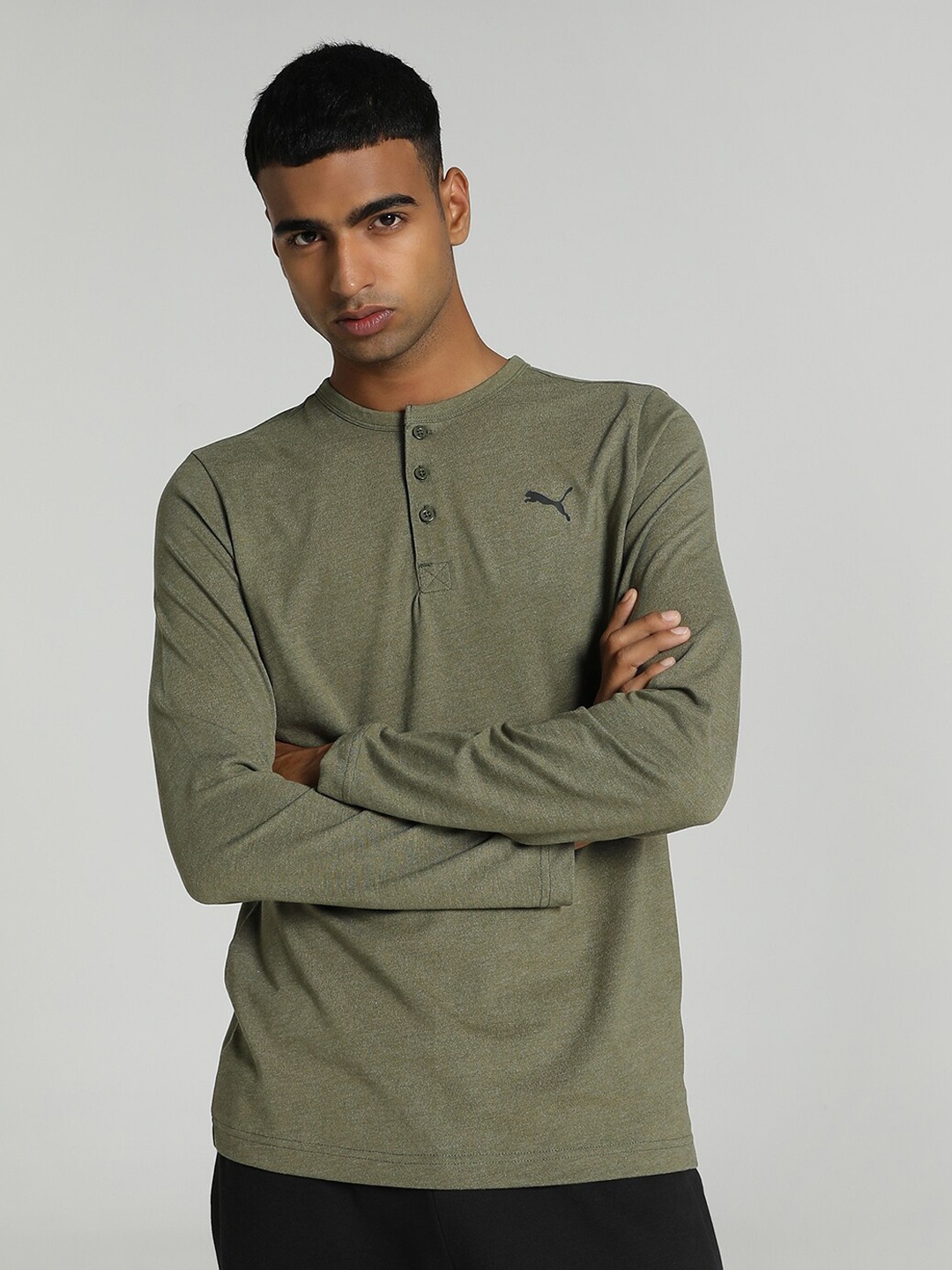 

Puma Henley Neck Slim Fit Cotton T-shirt, Olive