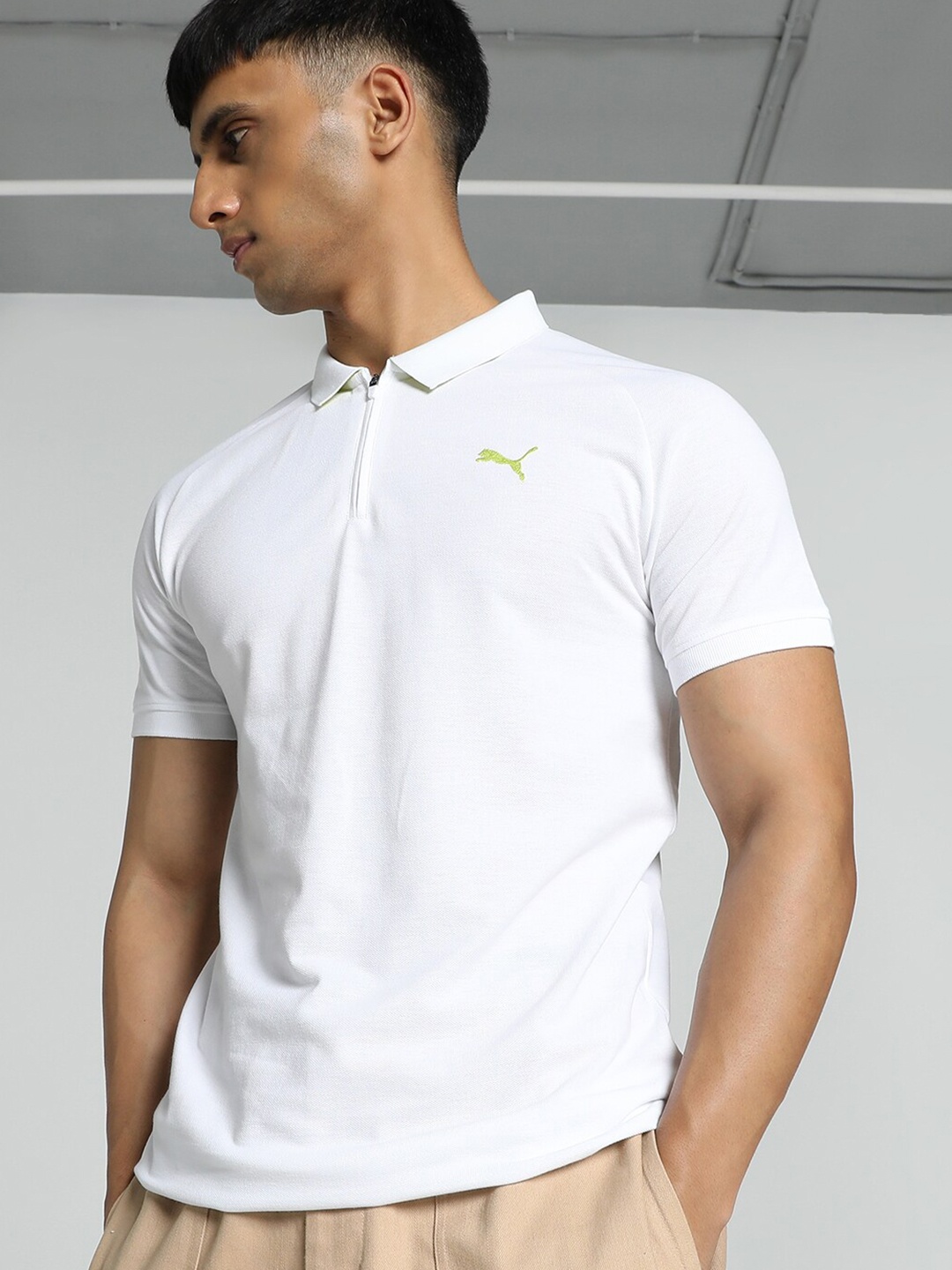 

Puma Raglan Sleeve Slim Fit Polo Collar Cotton T-shirt, White
