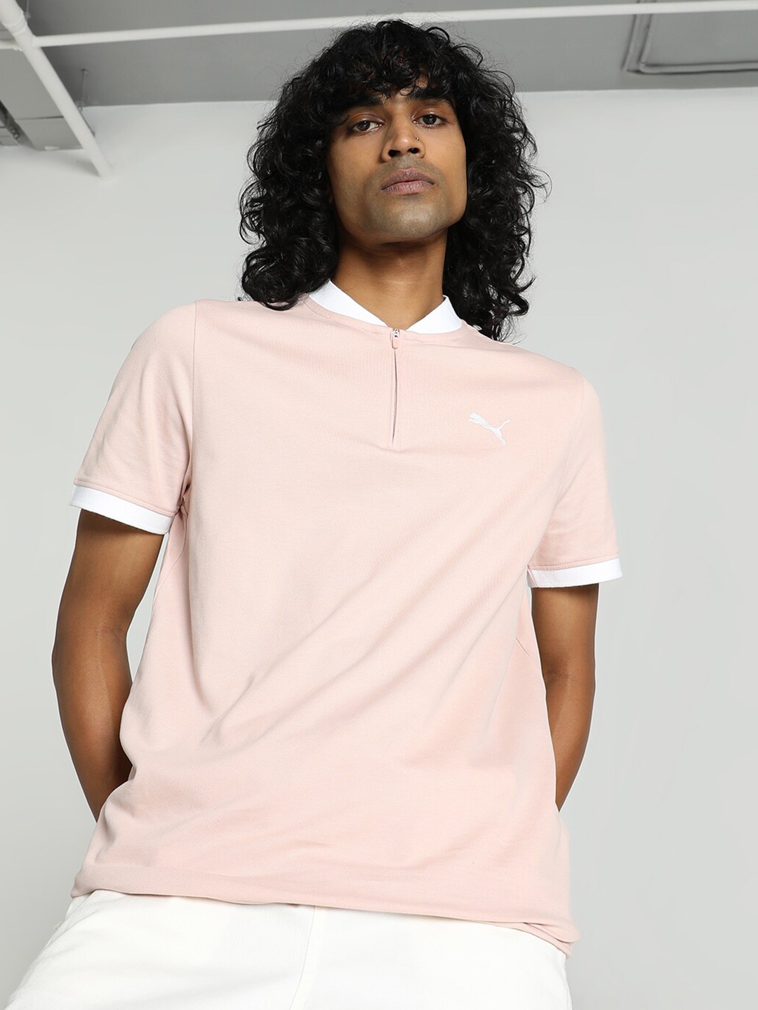 

Puma Baseball Mandarin Collar Slim Fit T-shirt, Pink