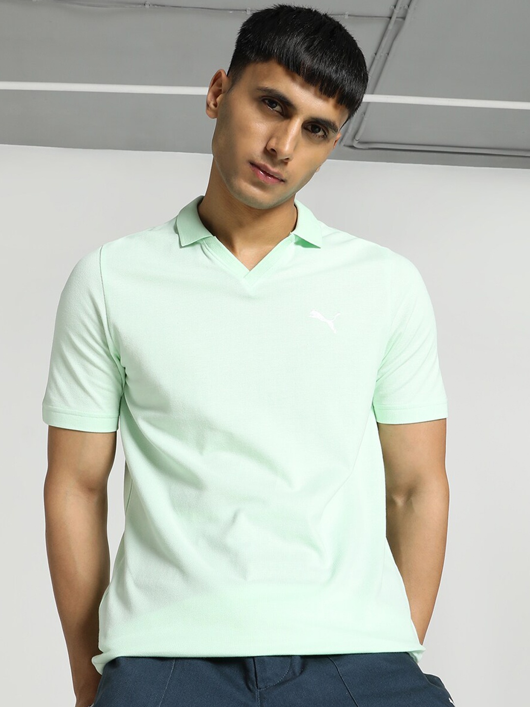 

Puma V-Neck Polo Collar Cotton T-shirt, Green