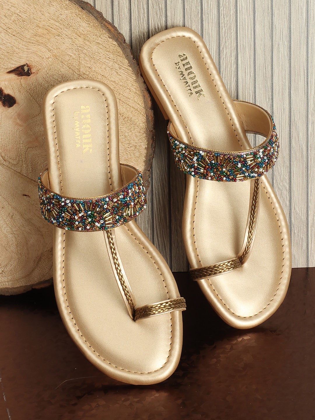 

Anouk Embellished One Toe Flats, Gold