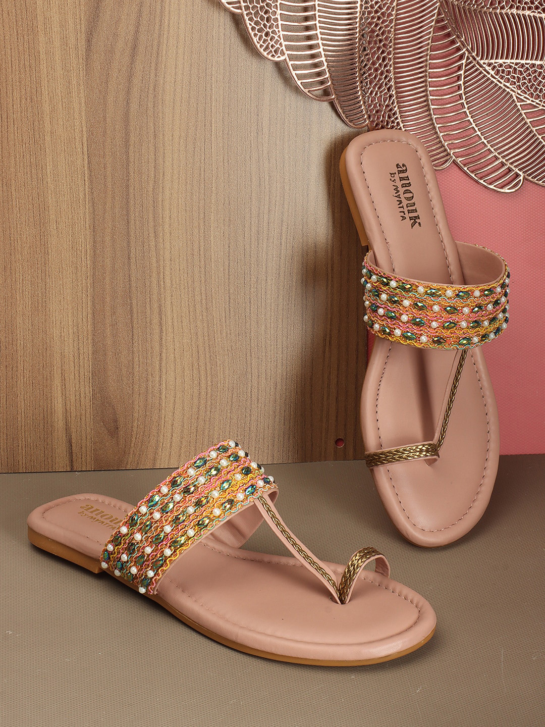 

Anouk Embellished Open Toe Flats, Pink