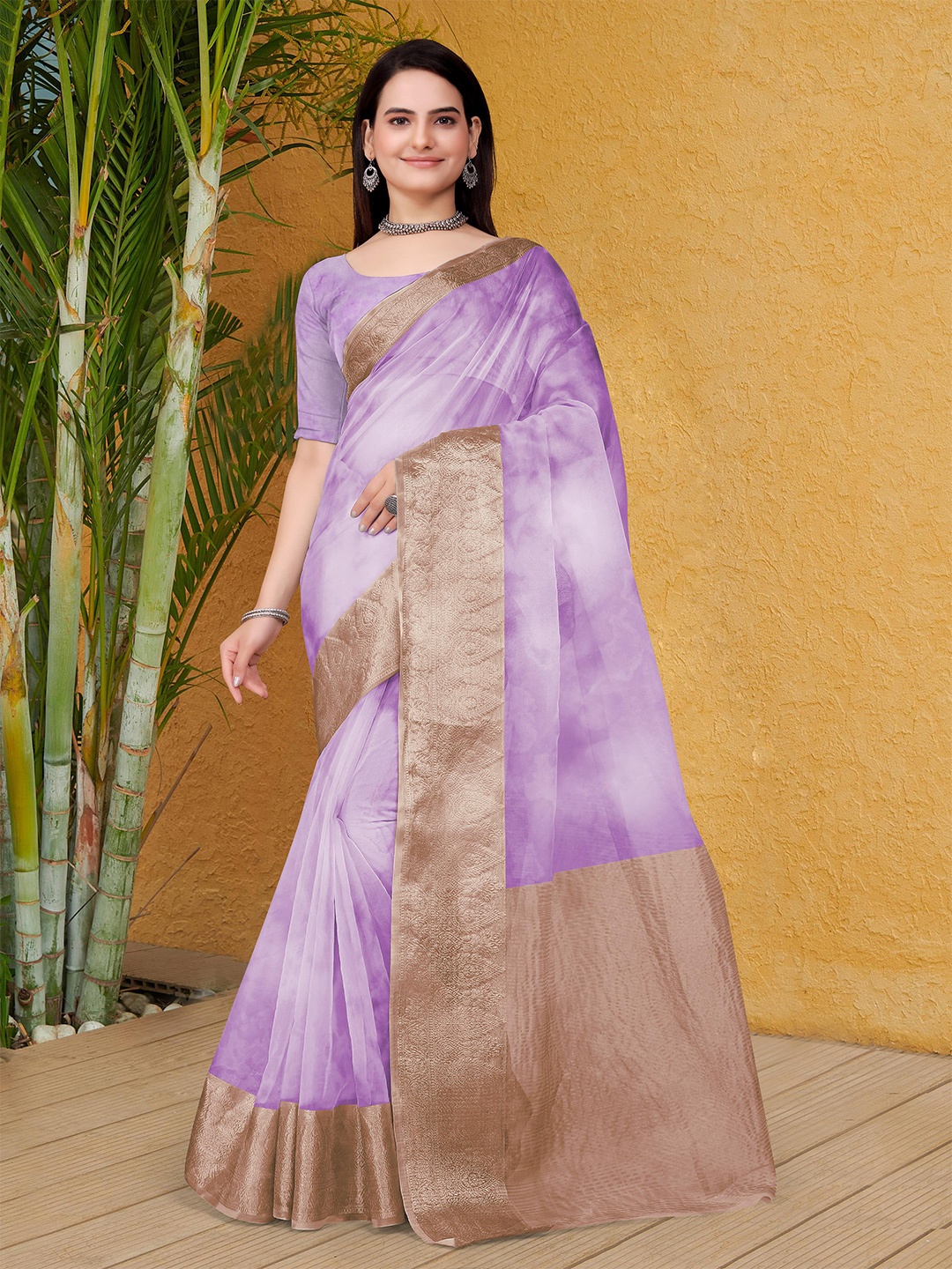 

Celeb Styles Tie and Dye Zari Organza Saree, Violet
