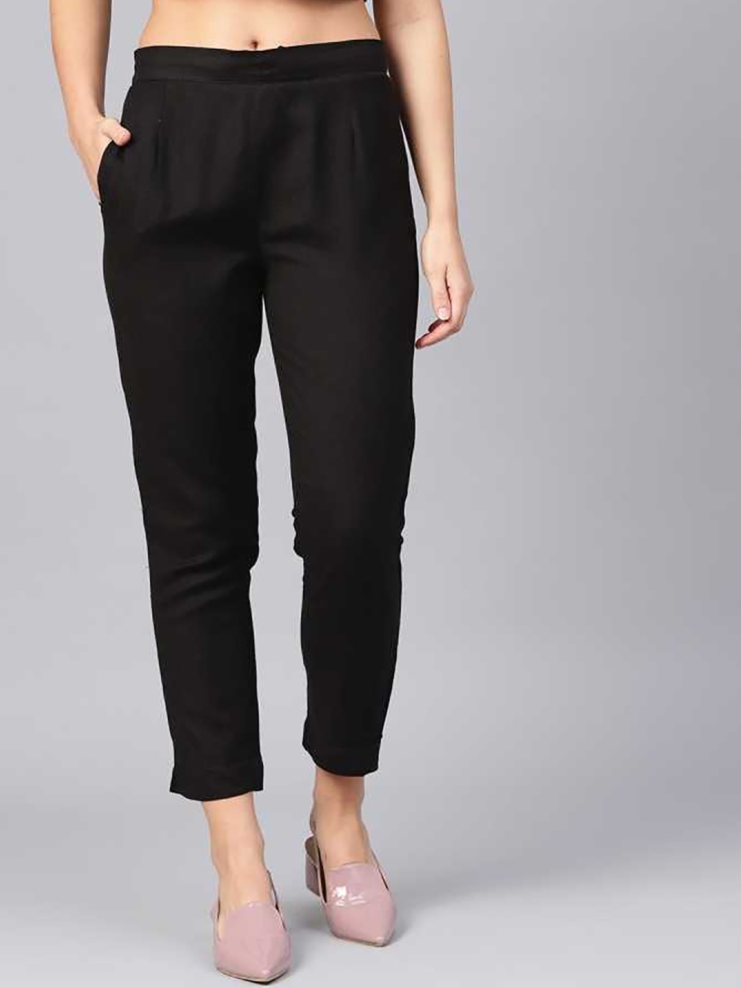

KALINI Women Relaxed Straight Leg Cotton Cigarette Trousers, Black