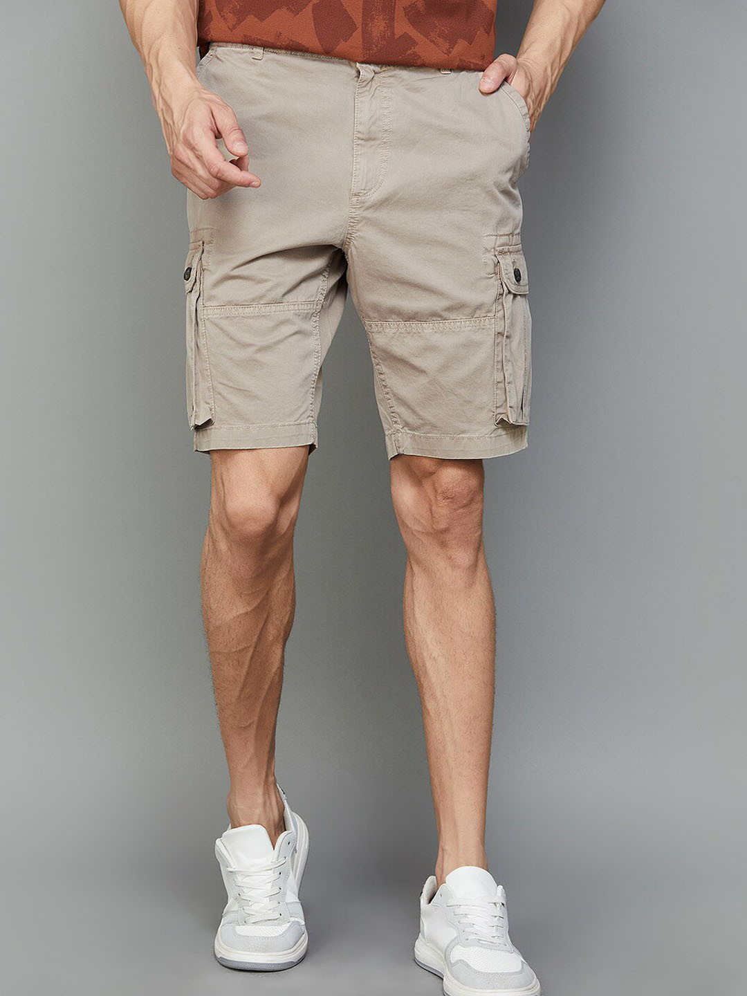 

Fame Forever by Lifestyle Men Mid-Rise Cotton Cargo Shorts, Beige