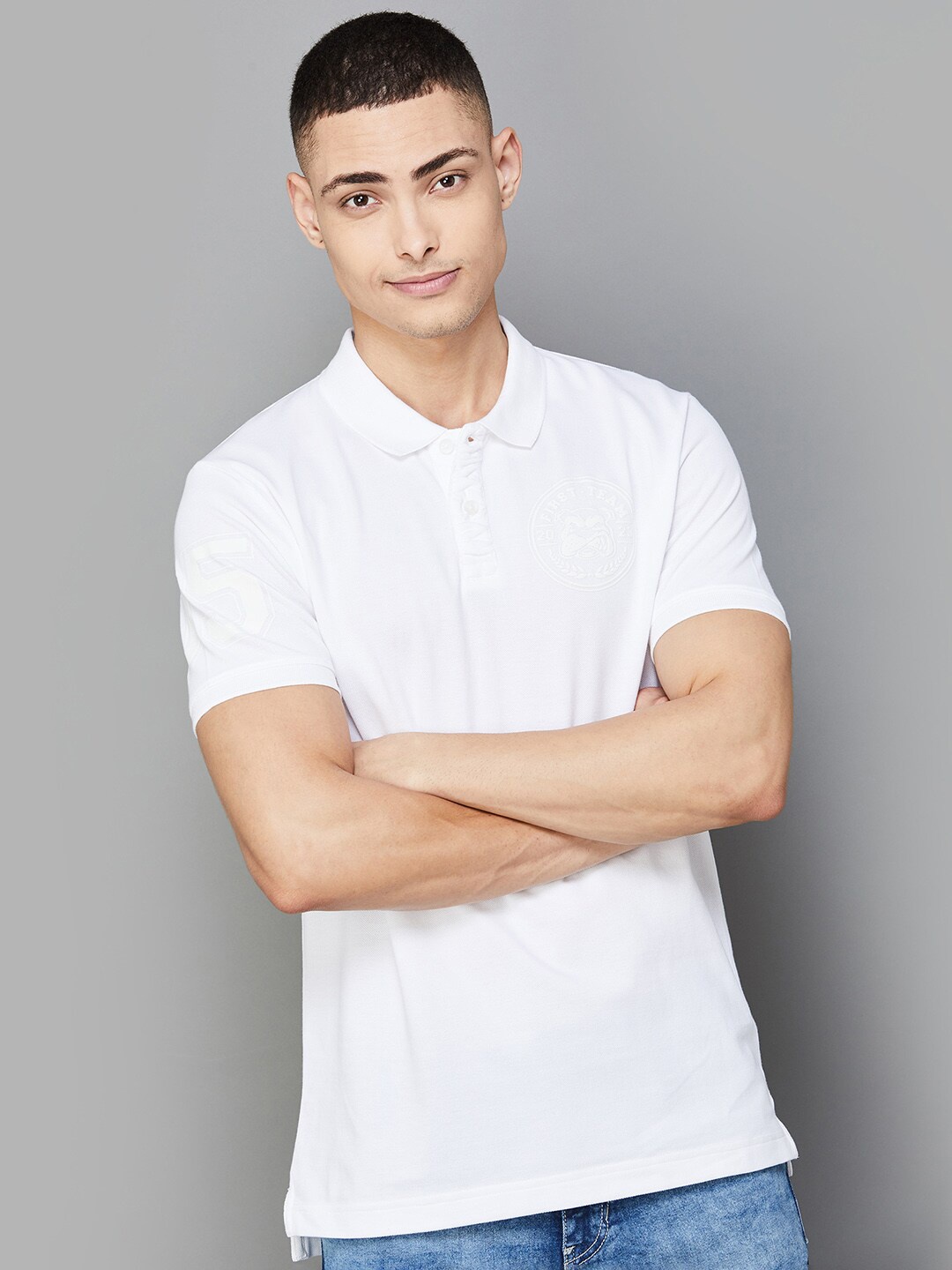 

Fame Forever by Lifestyle Polo Collar Cotton T-shirt, White