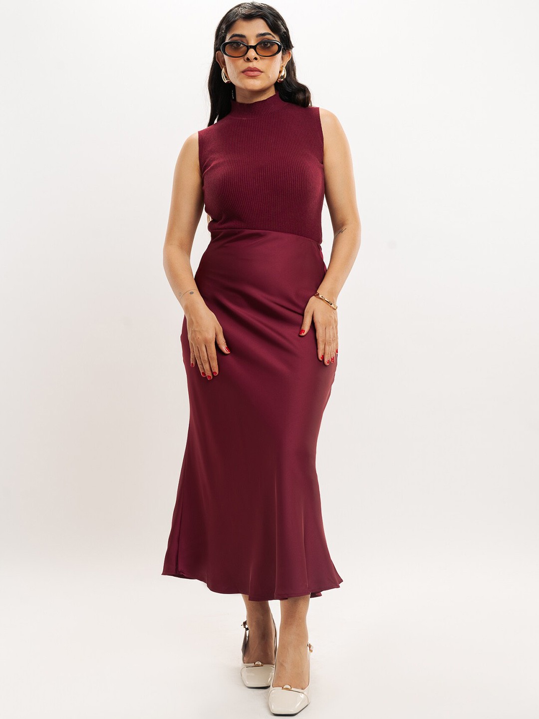 

FREAKINS Straight Maxi Skirt, Red