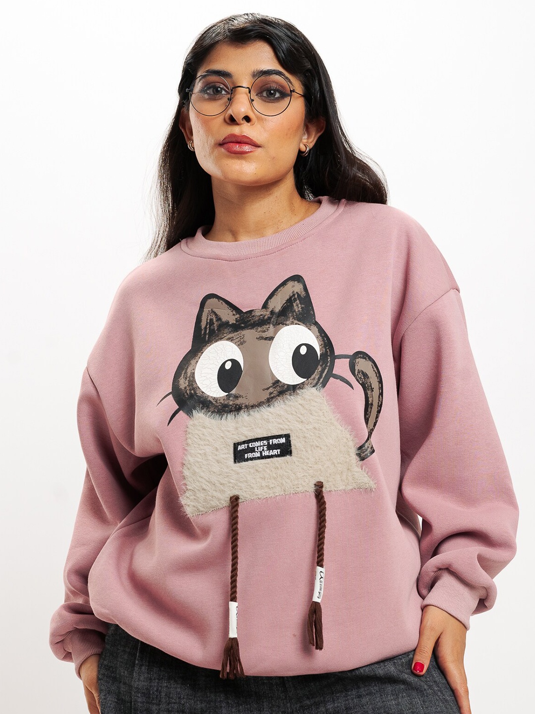 

FREAKINS Graphic Printed Oversized Pullover, Pink