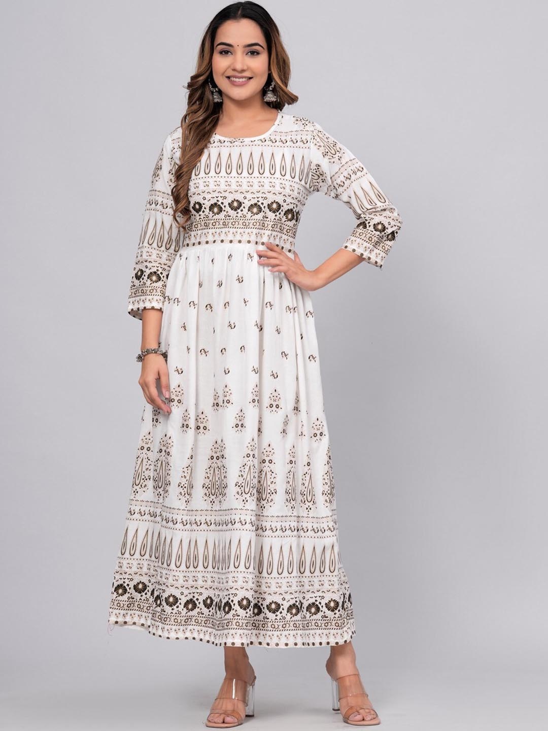 

ANUTTARA FASHIONS Ethnic Motifs Printed Anarkali Kurta, White