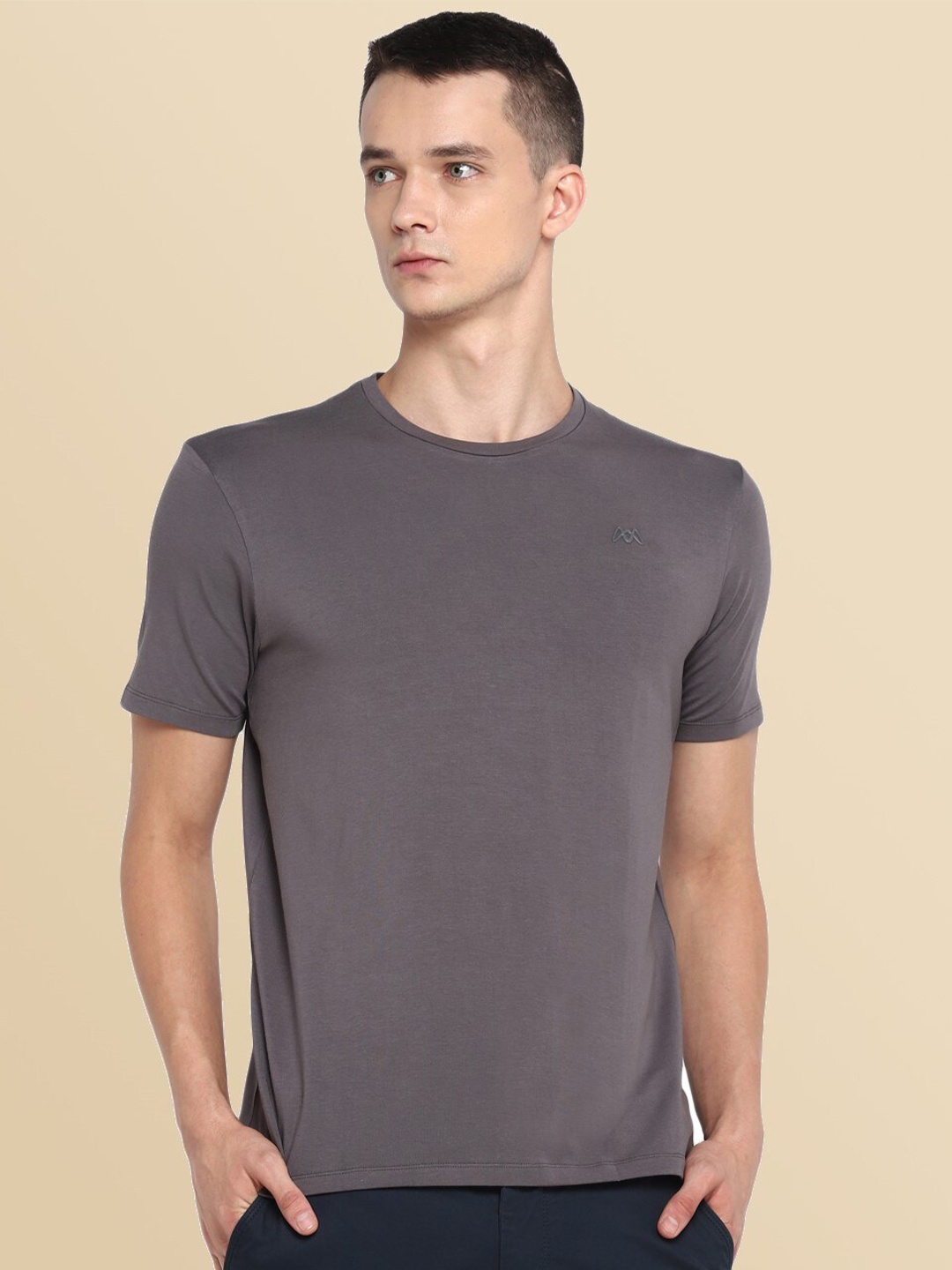 

MUWIN Round Neck Half Sleeve Pure Cotton T-shirt, Grey