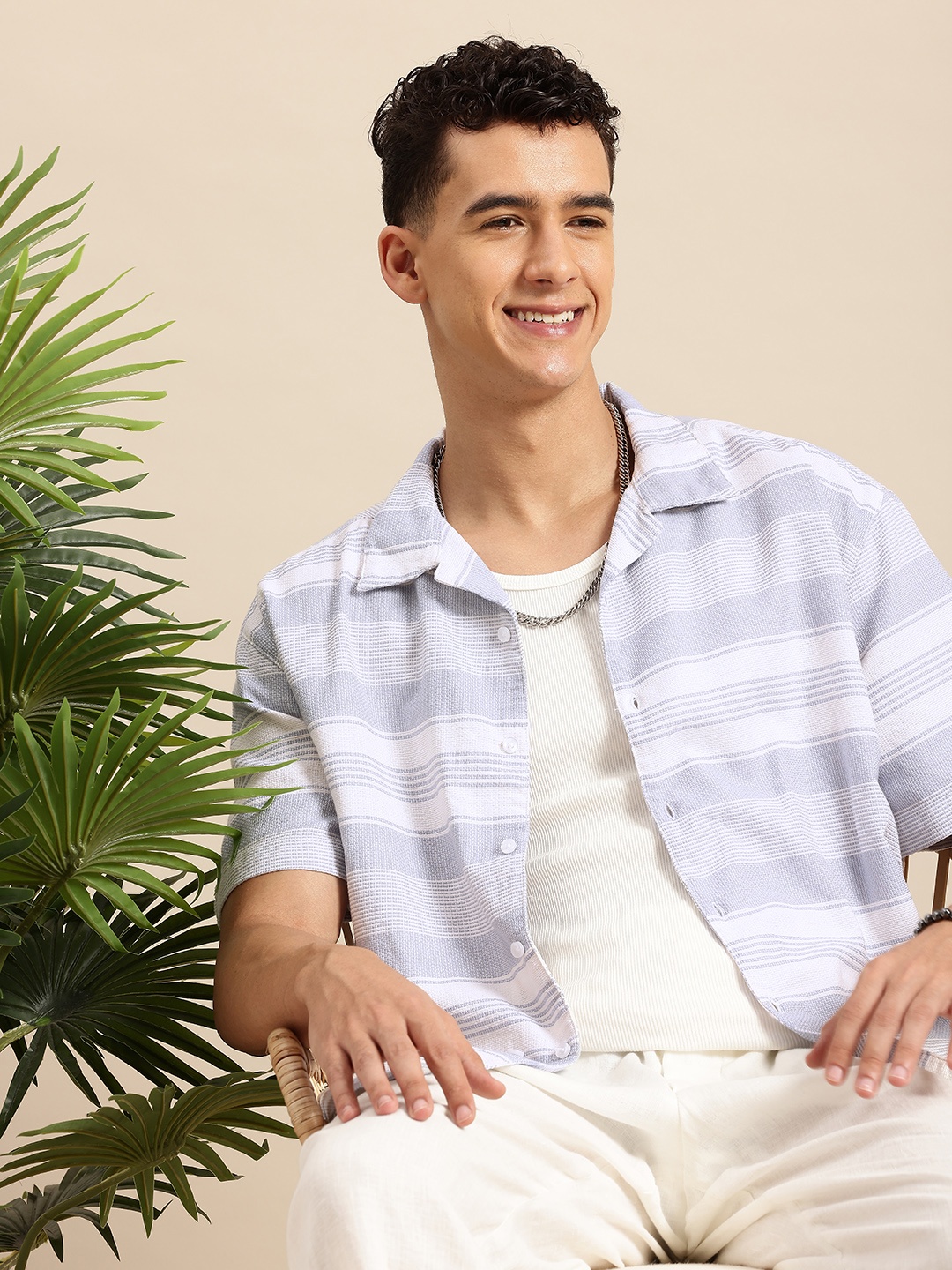 

Mast & Harbour Men Horizontal Striped Relaxed Fit Pure Cotton Casual Shirt, Blue