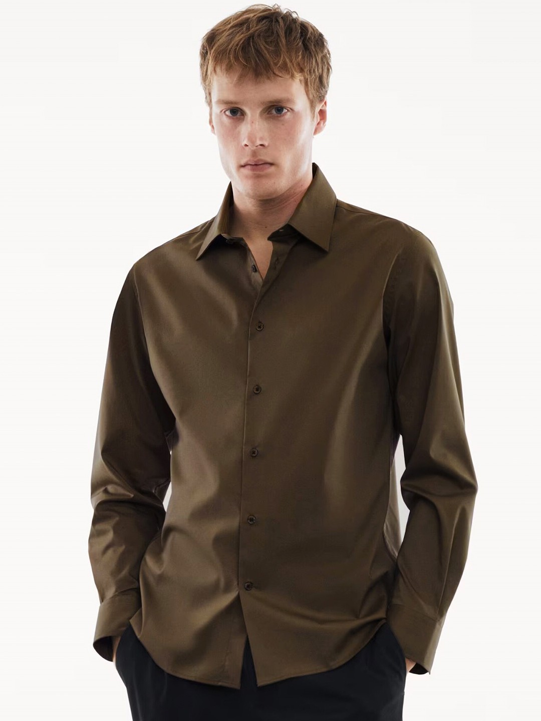 

MISCHIEF MONKEY Classic Cotton Spread Collar Long Sleeves Opaque Casual Shirt, Brown