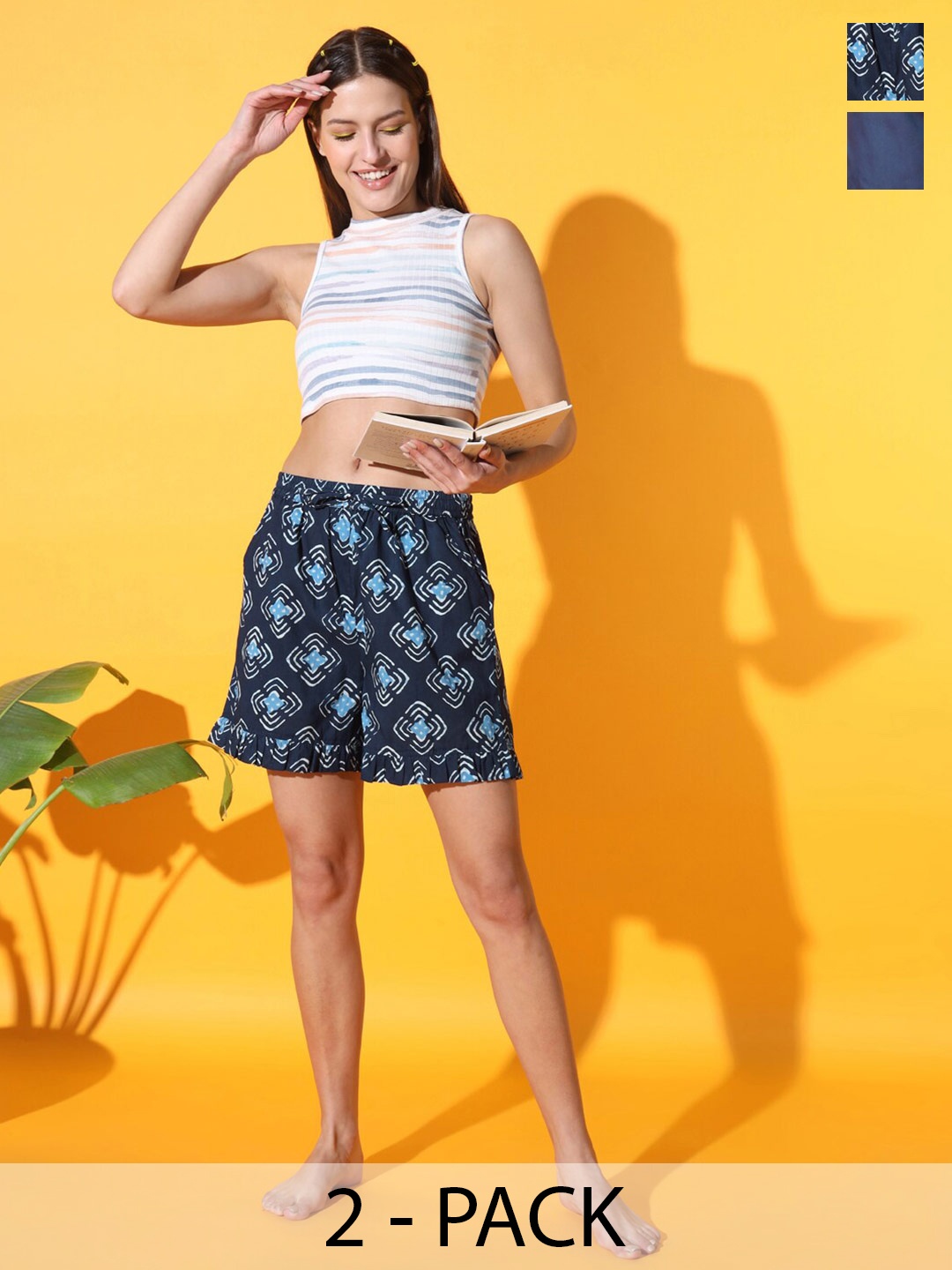 

MBeautiful Women Navy Blue Pack of 2 Pure Cotton Lounge Shorts