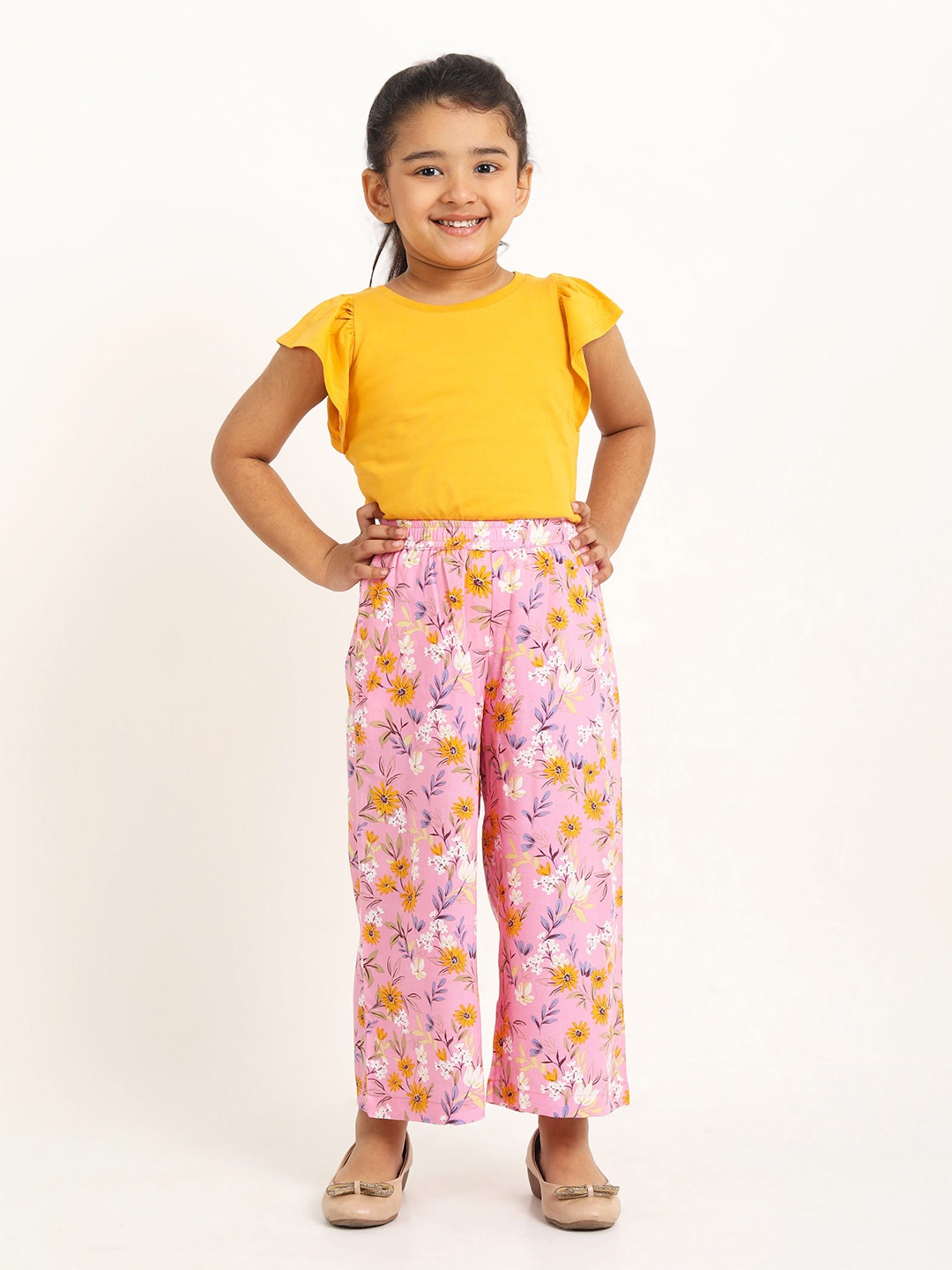 

Campana Girls Pure Cotton T-shirt with Palazzos, Yellow