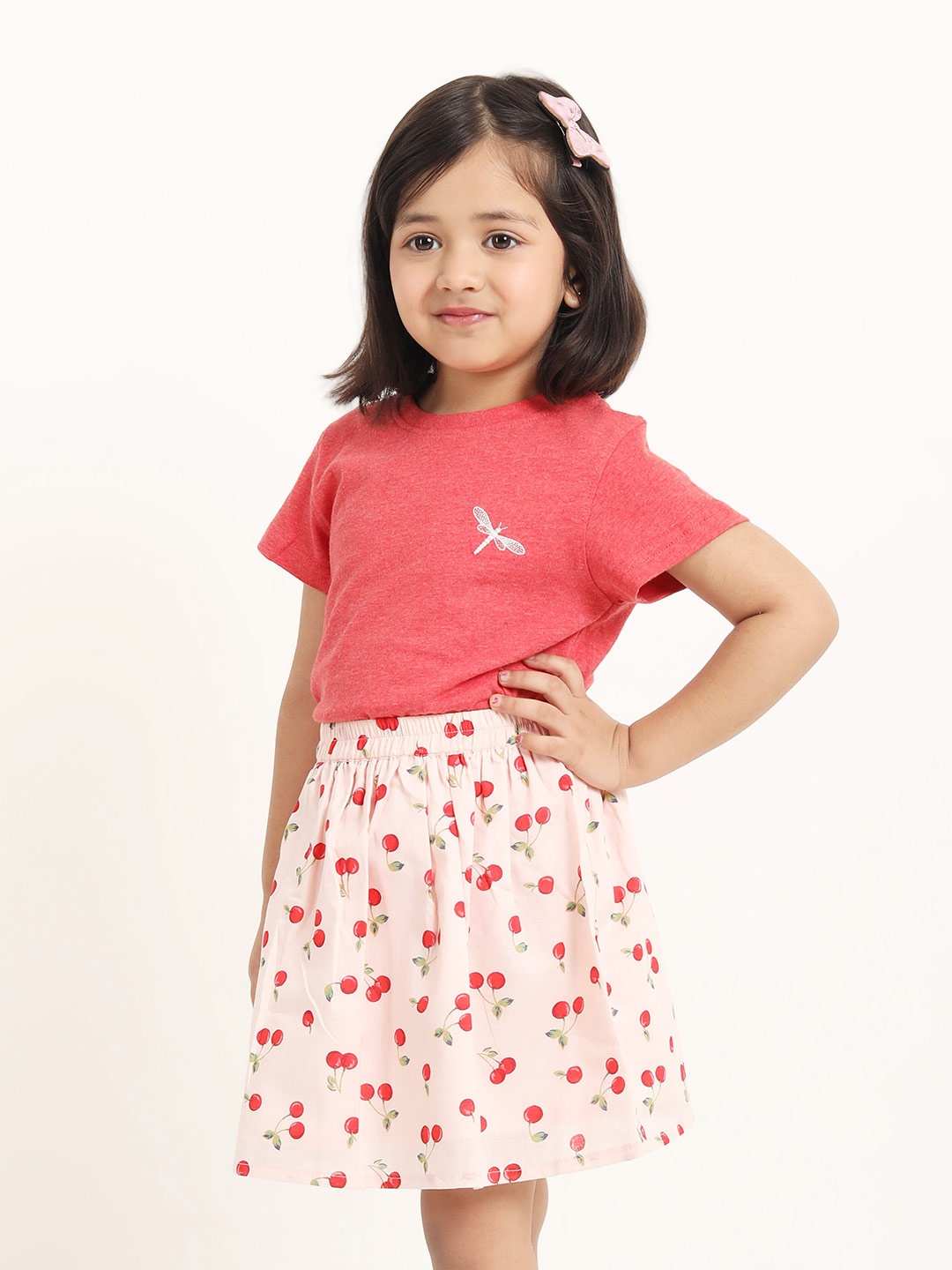 

Campana Girls Pure Cotton T-shirt with Skirt, Red