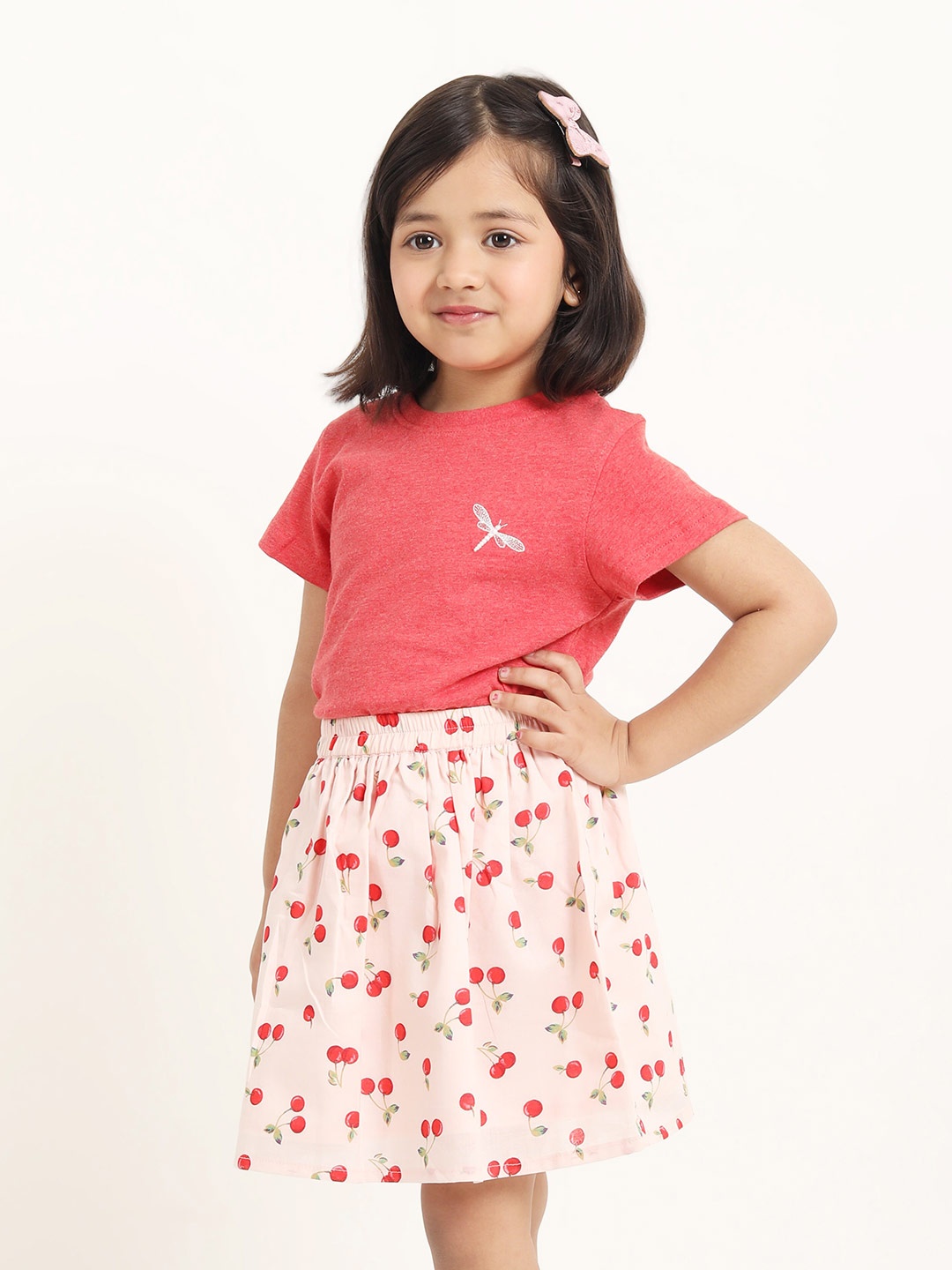 

Campana Girls Pure Cotton T-shirt with Skirt, Red