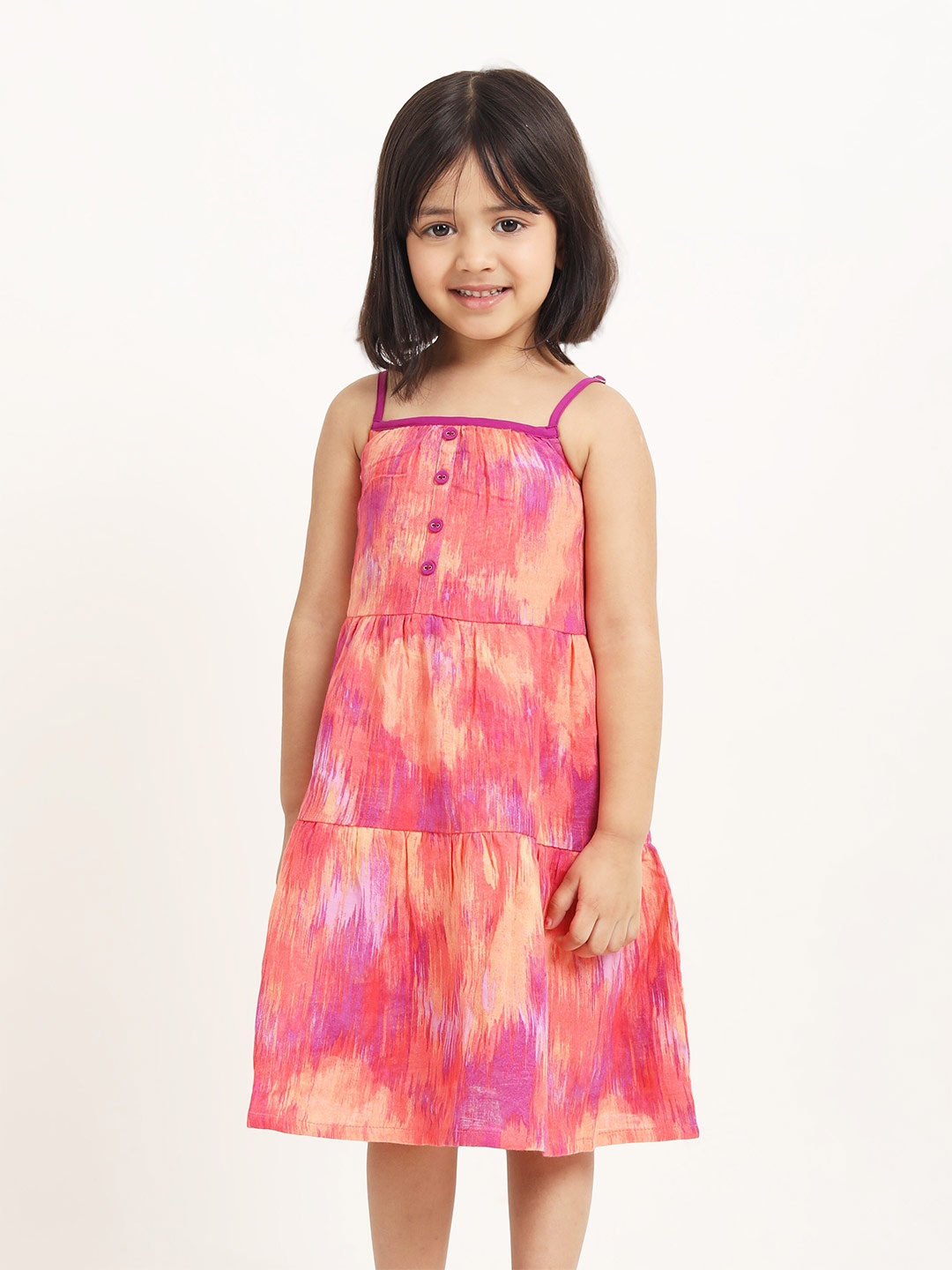 

Campana Girls Printed Sleeveless Below Knee Length Cotton Dress, Purple