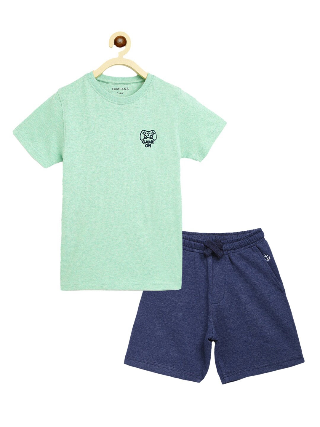 

Campana Boys Pure Cotton T-shirt with Shorts, Green