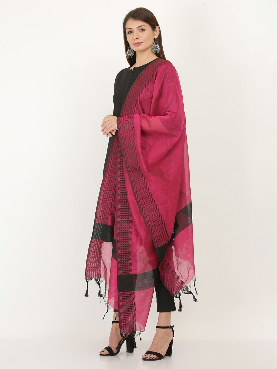 

Livvie Tasselled Cotton Silk Dupatta, Pink