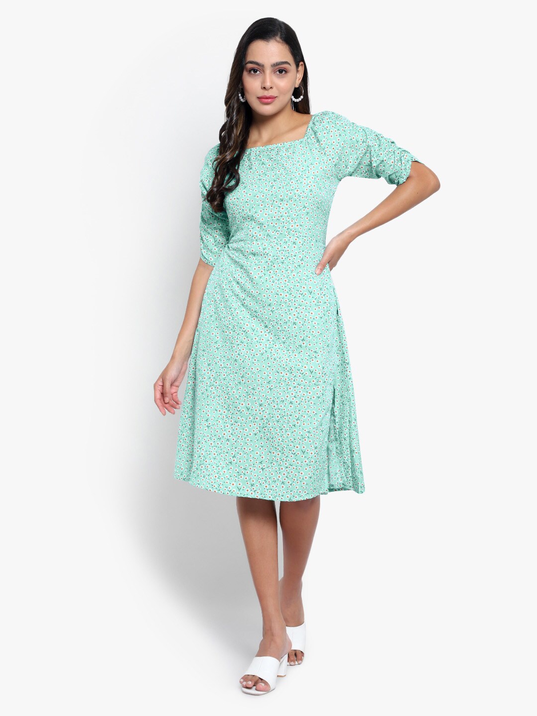 

Indietoga Floral Print Fit & Flare Dress, Green