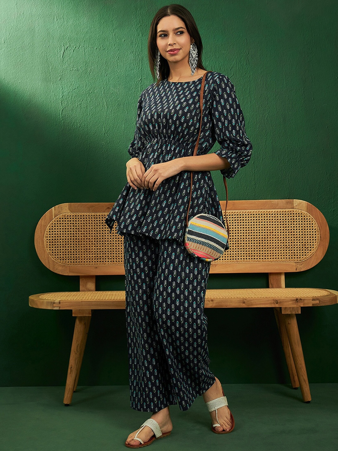 

Sangria Floral Printed Tunic & Trouser Co-Ords, Navy blue