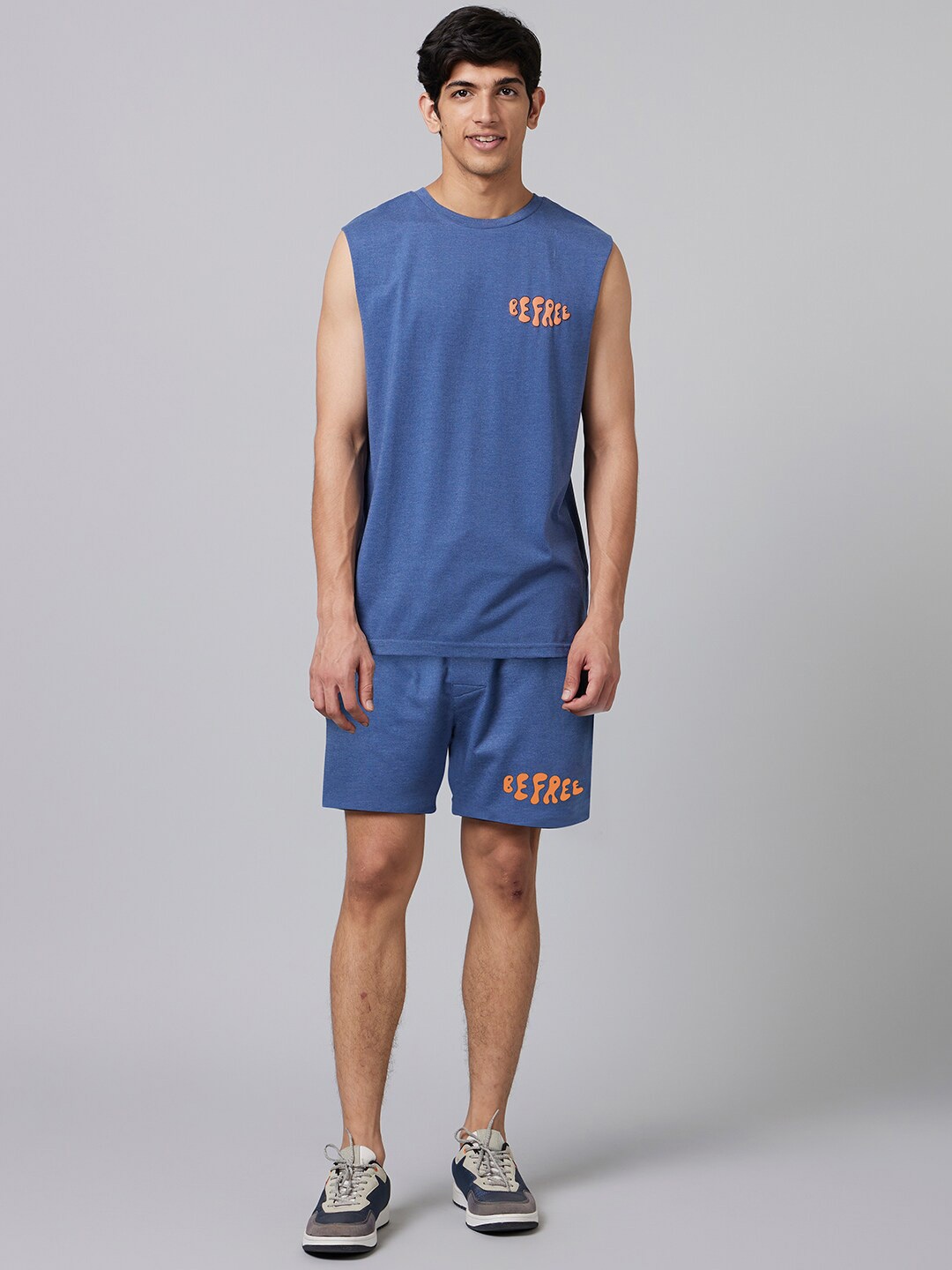 

Smugglerz Sleeveless Printed T-shirt With Shorts, Blue