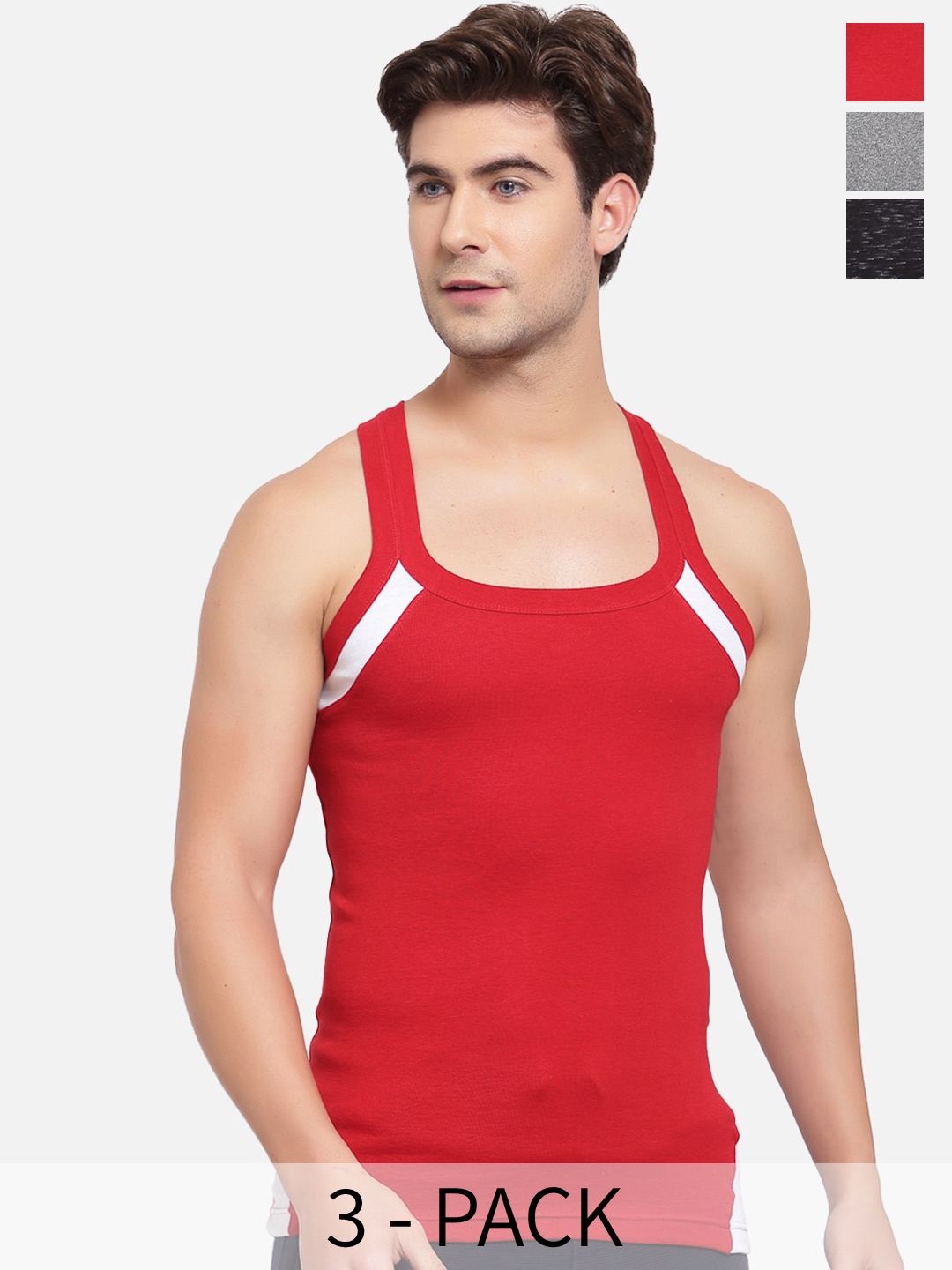 

SPORTO Pack Of 3 Pure Cotton Gym Vest, Grey
