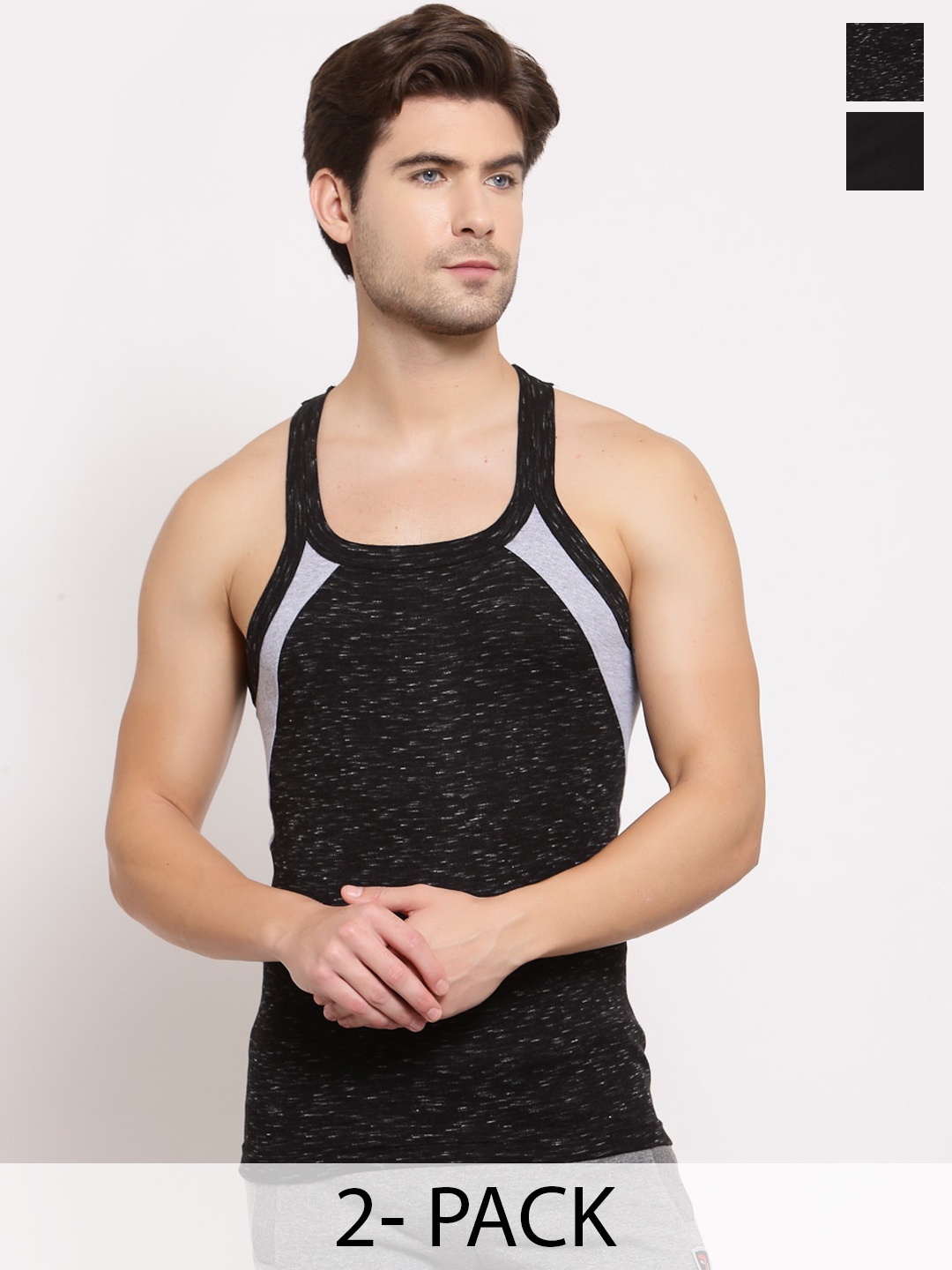 

SPORTO Pack Of 2 Pure Cotton Gym Vest, Black