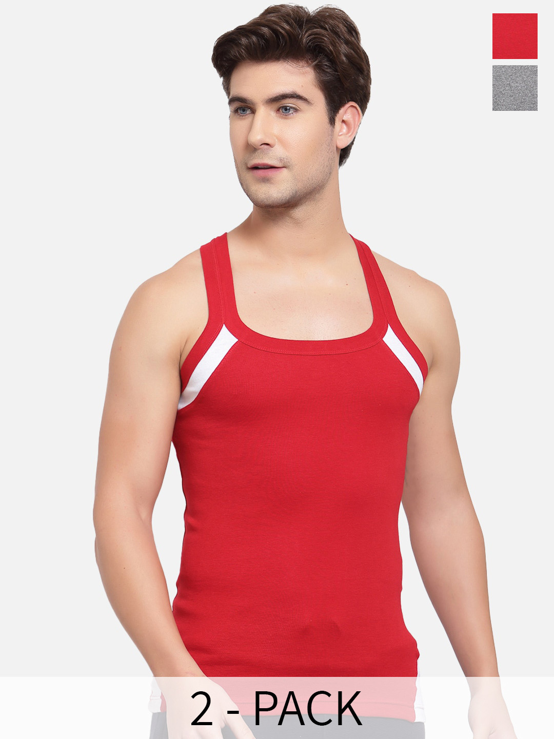

SPORTO Pack Of 2 Pure Cotton Gym Vest, Red